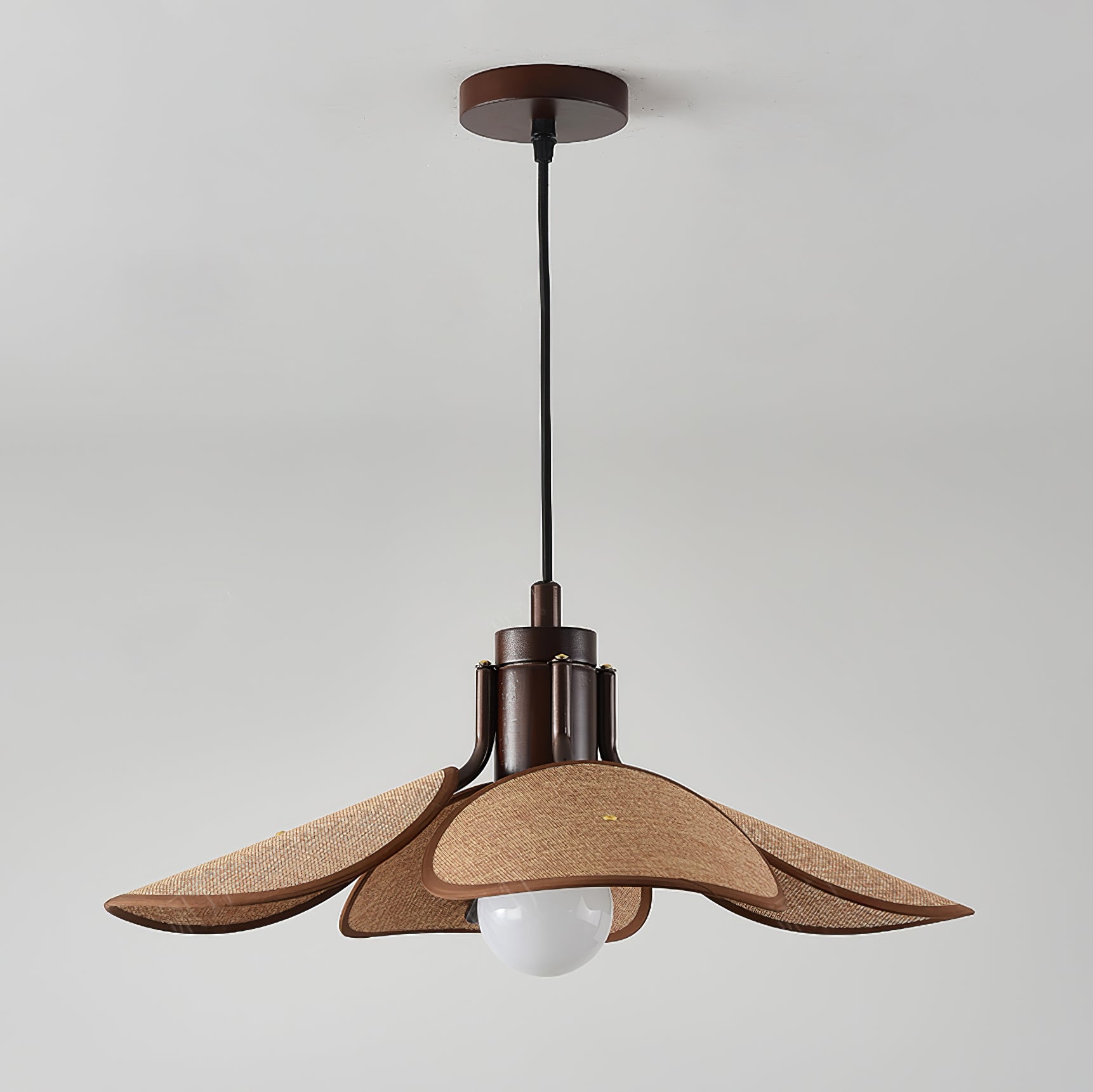 Utalion Traditionelle Pendelleuchte aus Holz und Stoff-Letslighting