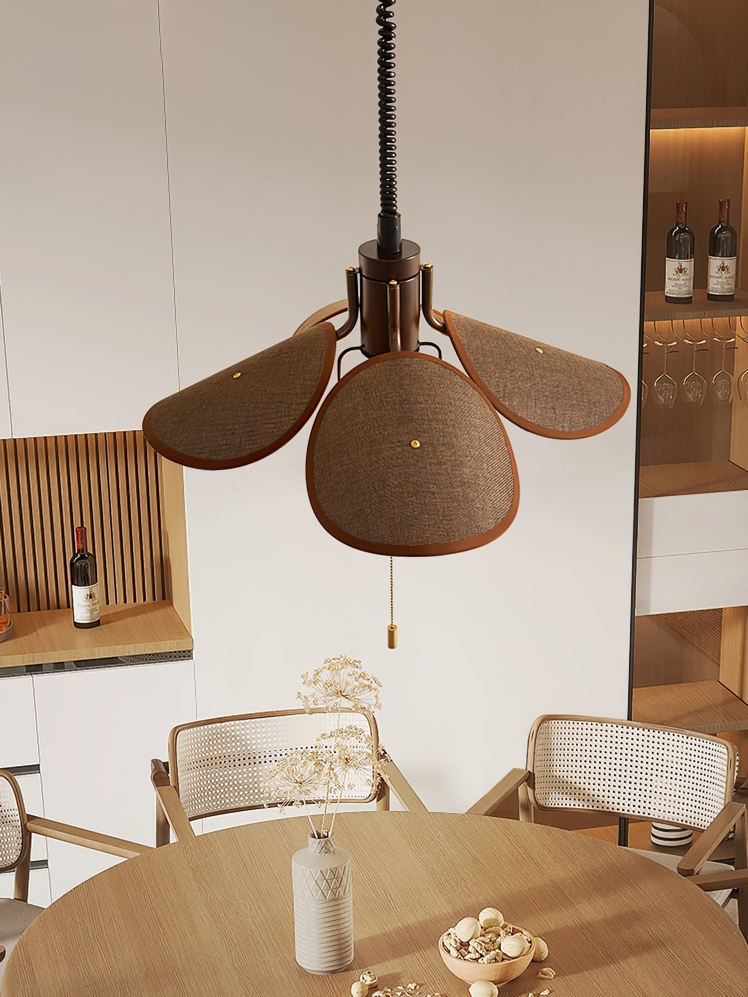 Utalion Traditionelle Pendelleuchte aus Holz und Stoff-Letslighting