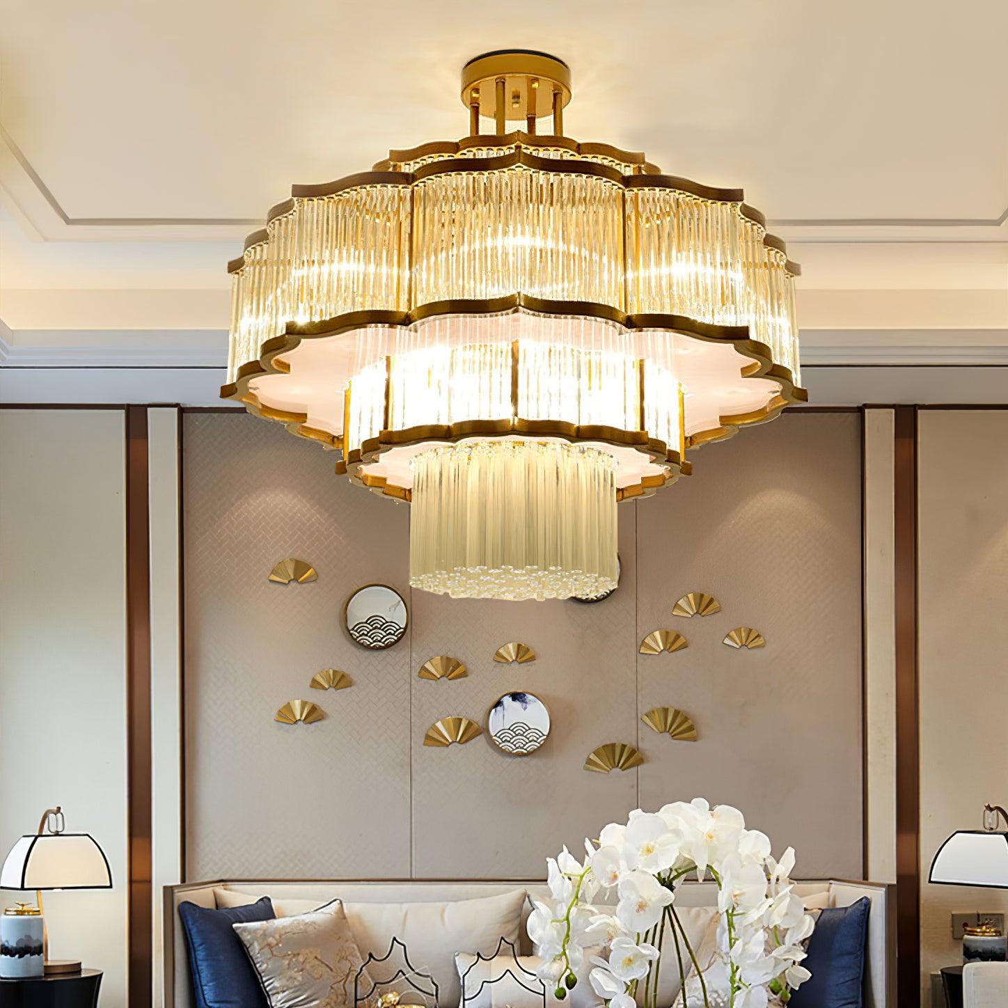 Lustra Kronleuchter Gold Schwarz Glas-Letslighting