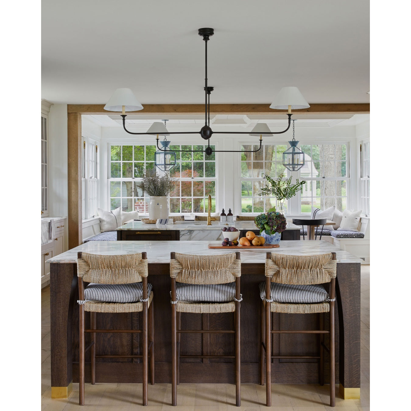 Aera Modern Minimalist Linear Antique Brass Fabric Chandelier - Letslighting