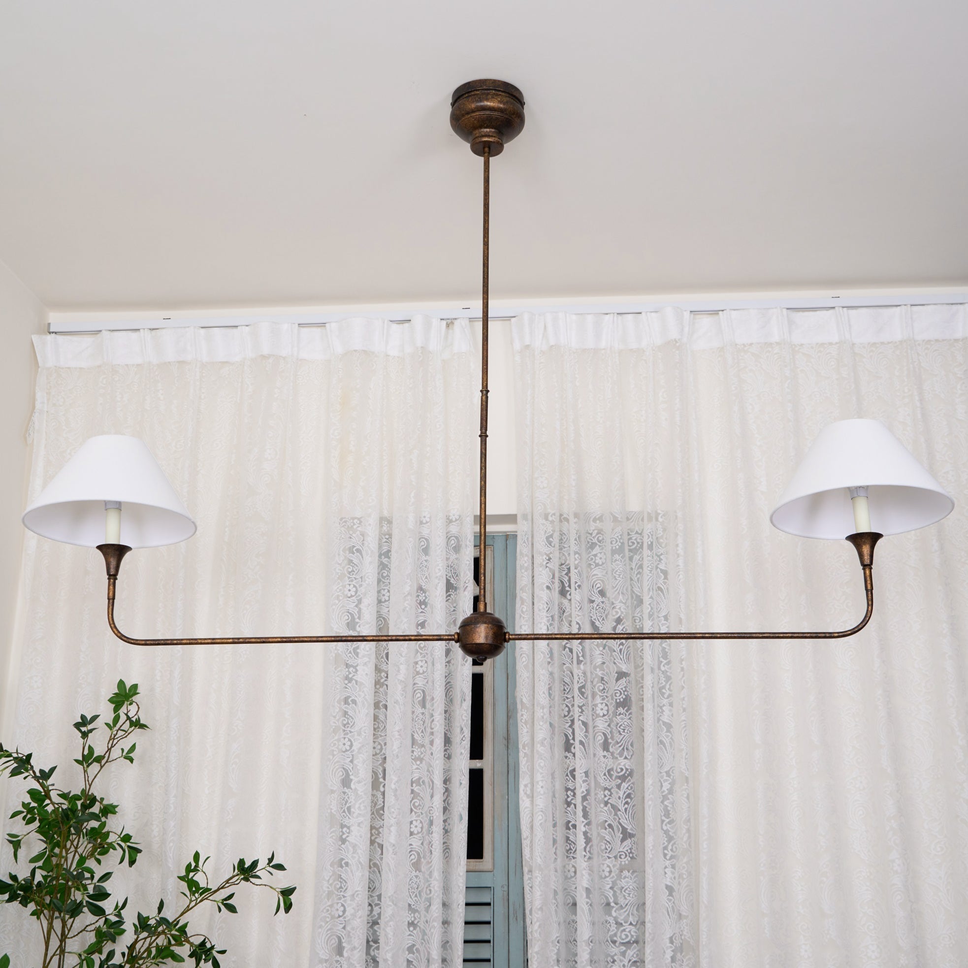 Aera Modern Minimalist Linear Antique Brass Fabric Chandelier - Letslighting