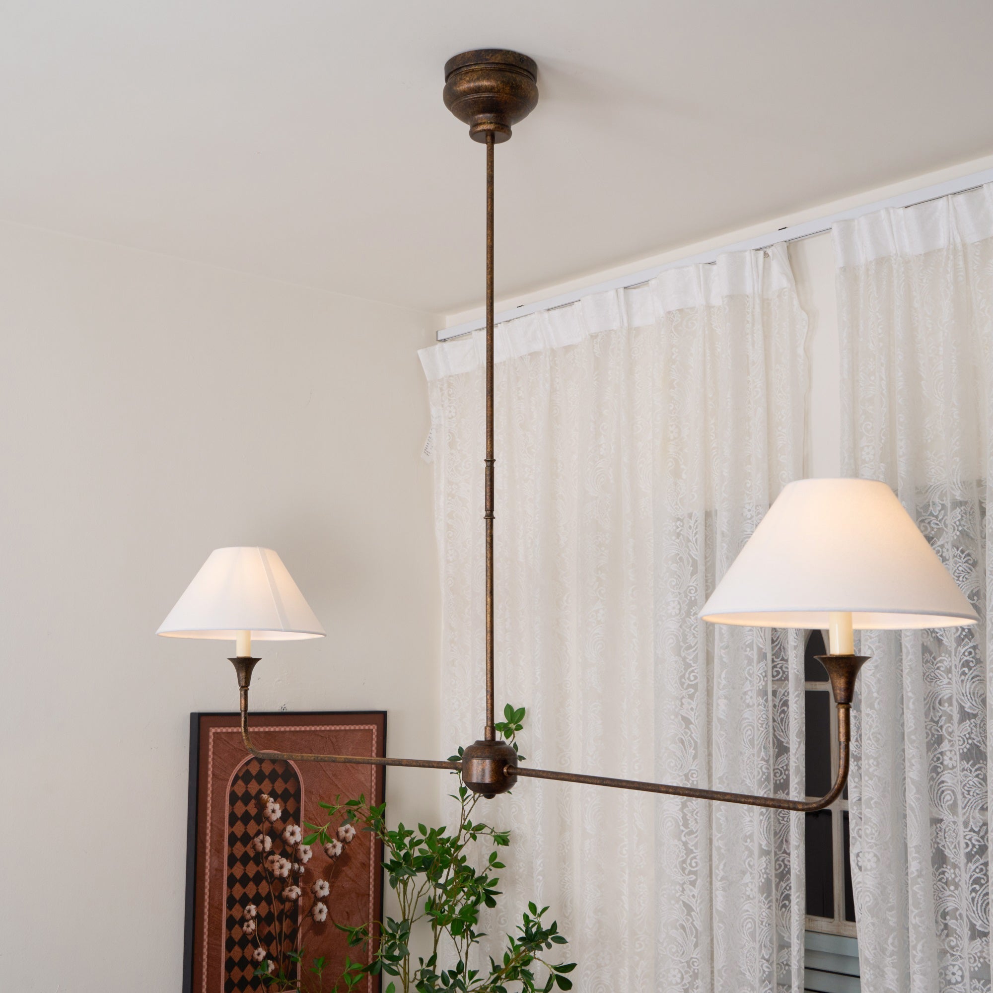 Aera Modern Minimalist Linear Antique Brass Fabric Chandelier - Letslighting