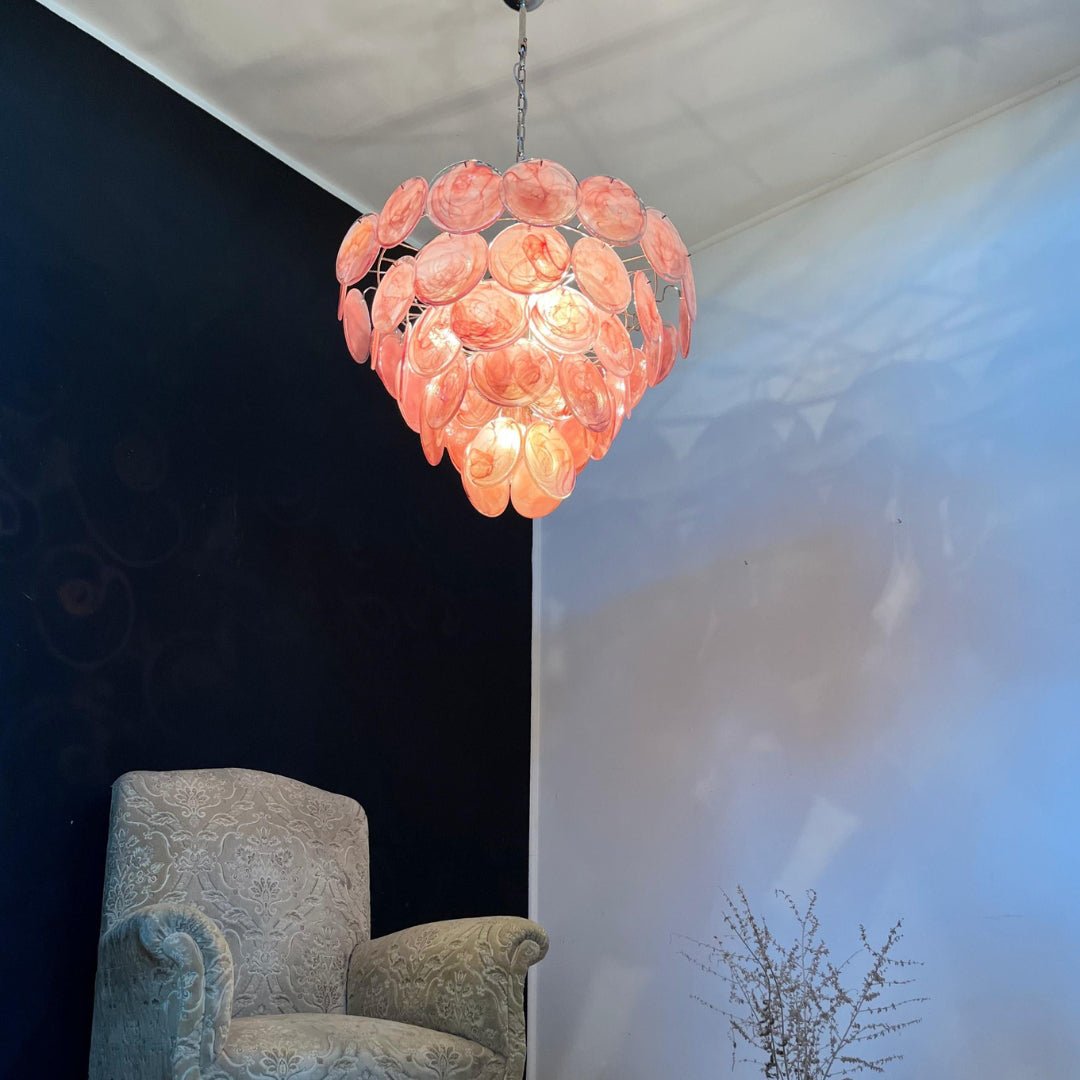 Aurora Chandelier Pink Murano Disc Layered - Neutralighting