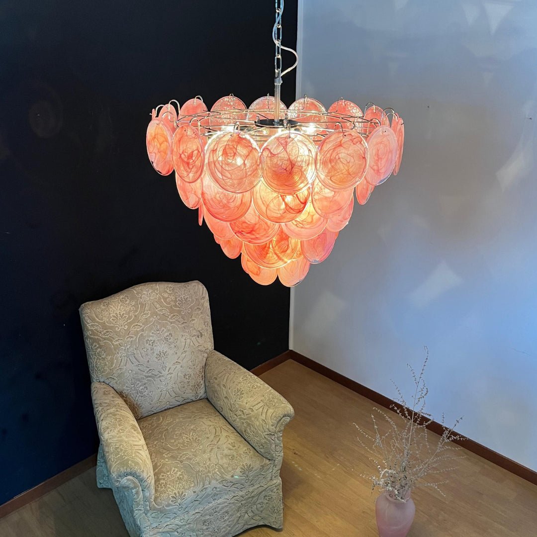 Aurora Chandelier Pink Murano Disc Layered - Neutralighting