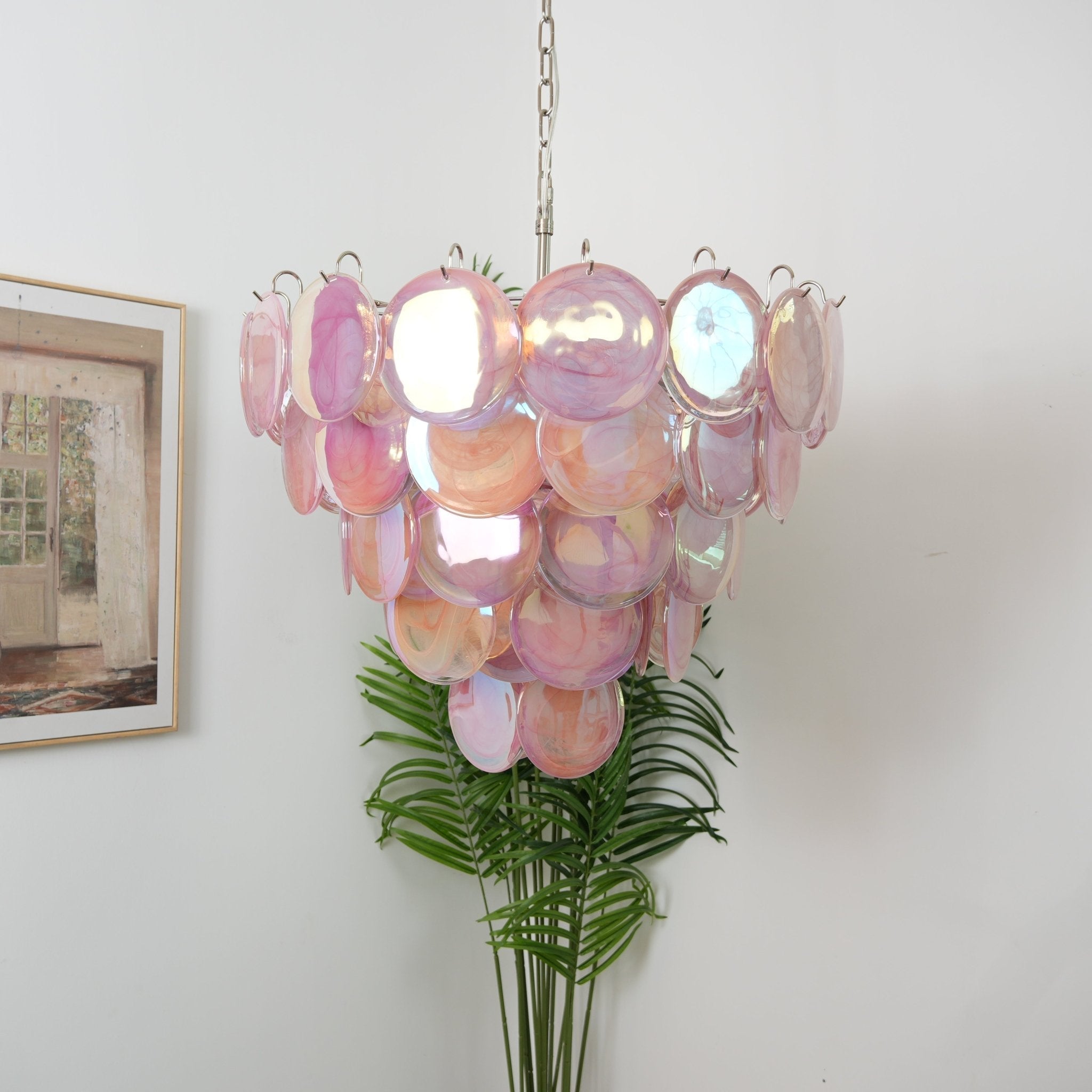 Aurora Chandelier Pink Murano Disc Layered - Neutralighting