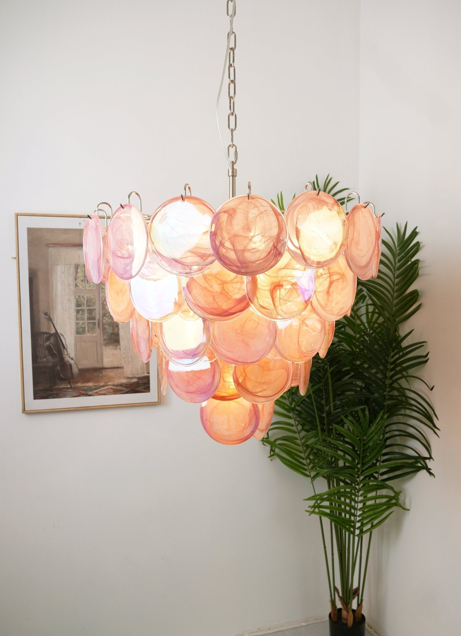 Aurora Chandelier Pink Murano Disc Layered - Neutralighting