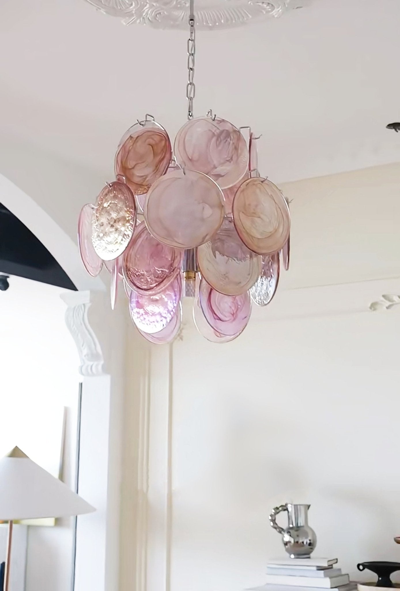 Aurora Chandelier Pink Murano Glass Disc Vintage Charm - Neutralighting