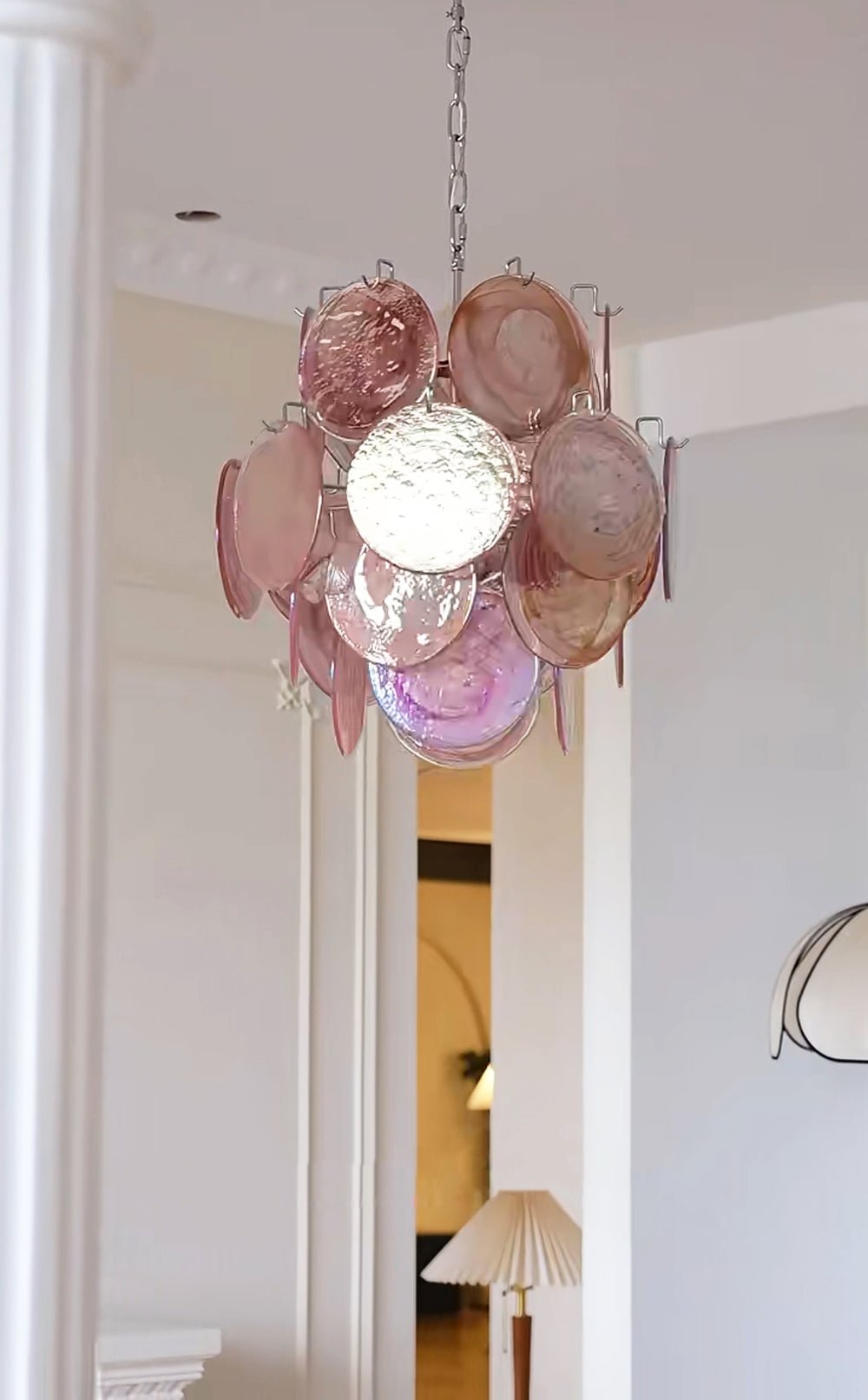 Aurora Chandelier Pink Murano Glass Disc Vintage Charm - Neutralighting