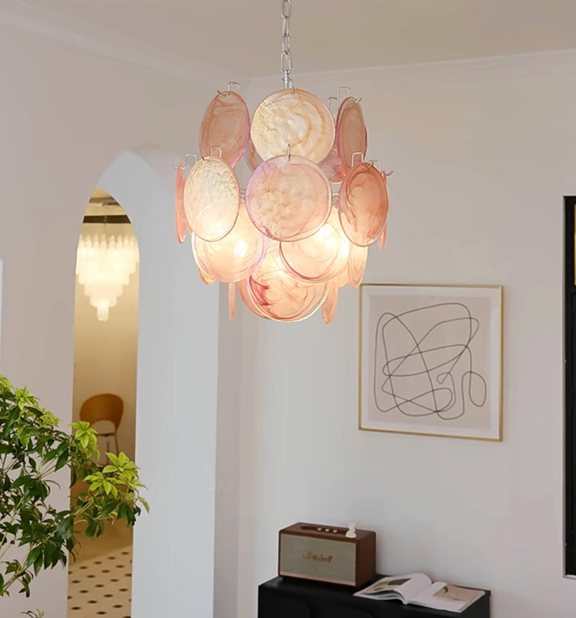 Aurora Chandelier Pink Murano Glass Disc Vintage Charm - Neutralighting