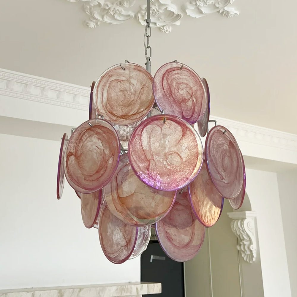 Aurora Chandelier Pink Murano Glass Disc Vintage Charm - Neutralighting