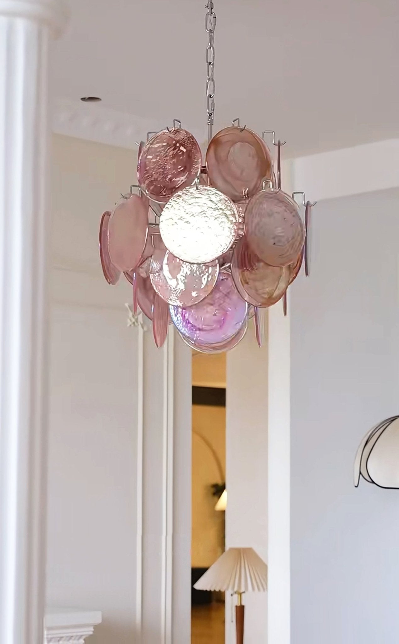 Aurora Chandelier Pink Murano Glass Disc Vintage Charm - Neutralighting