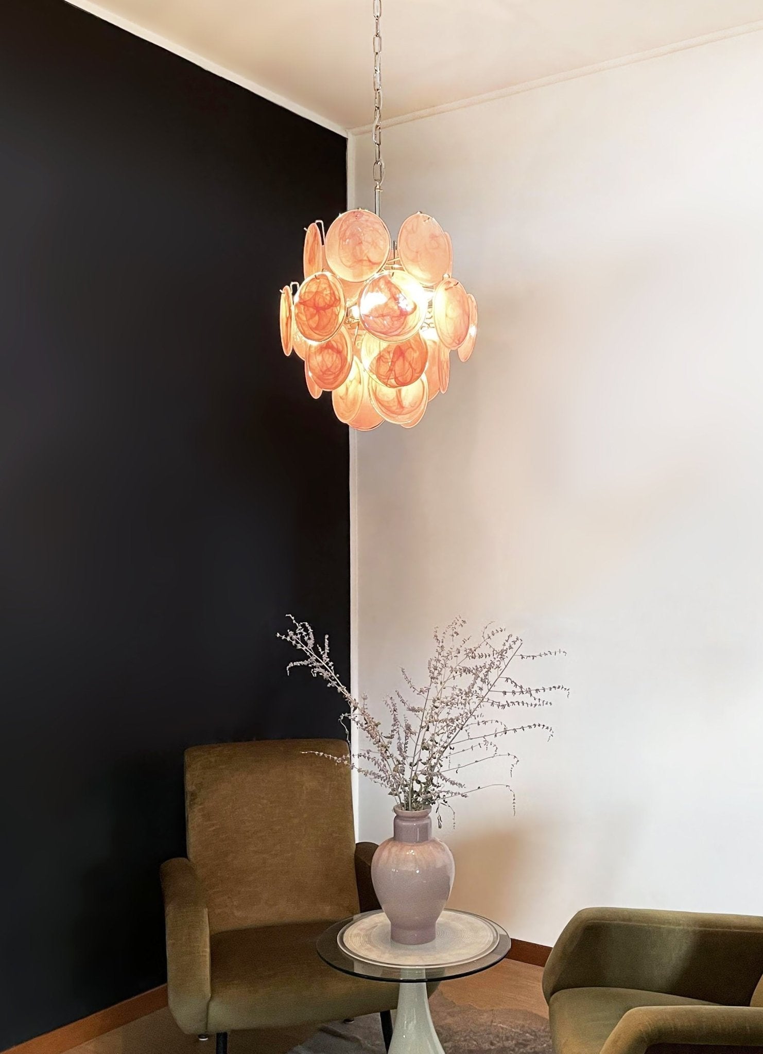 Aurora Chandelier Pink Murano Glass Disc Vintage Charm - Neutralighting