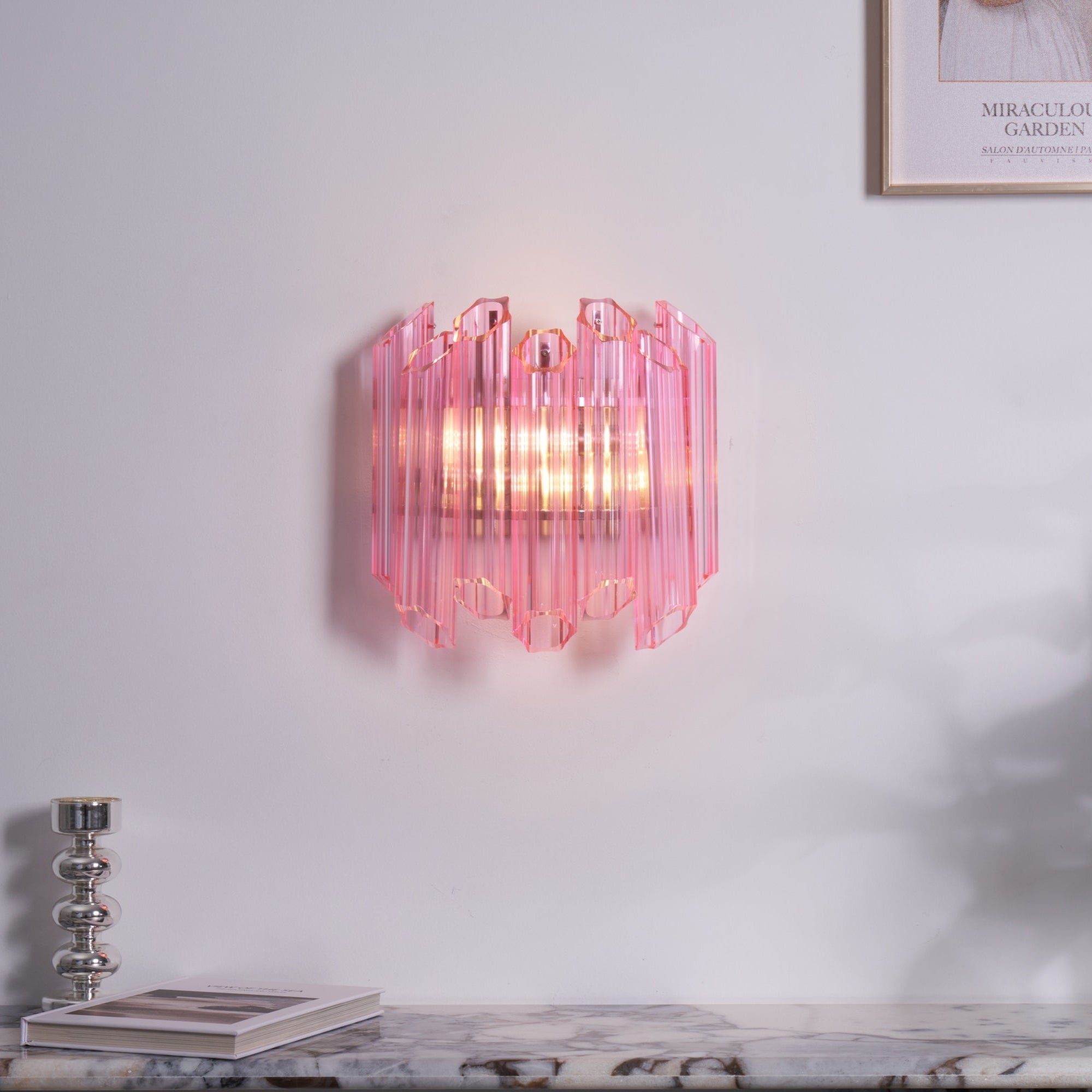 Aurora Wall Lamp Pink Murano Glass Tube - Blowlighting