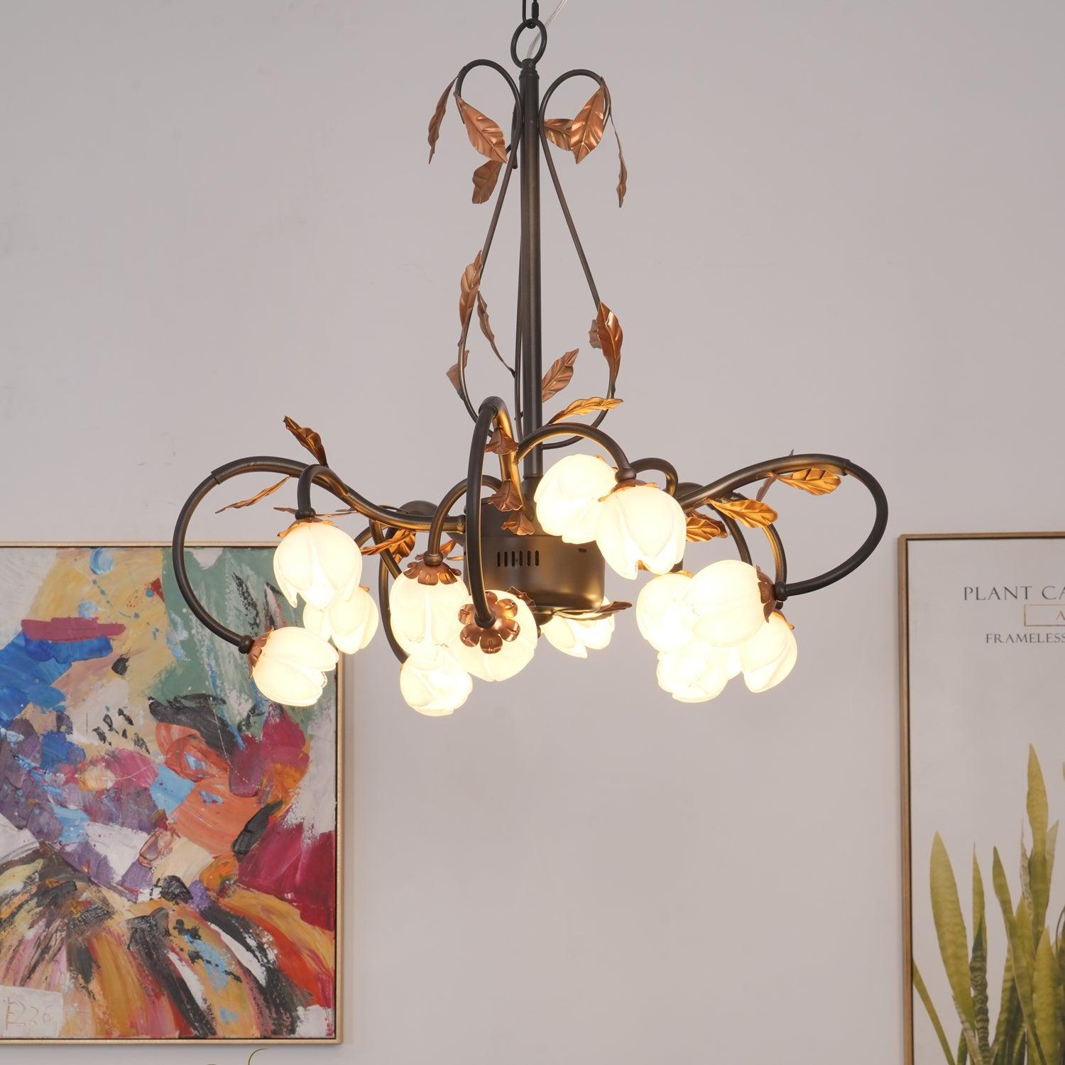 Avelora Vintage Industrieller Tulpen-Kronleuchter Pinkes Glas-Letslighting