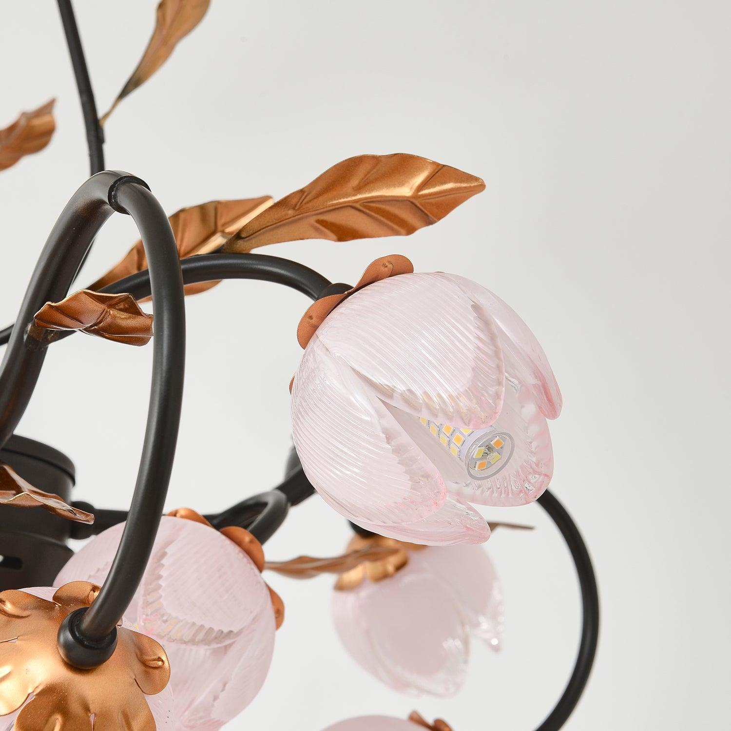 Avelora Vintage Industrieller Tulpen-Kronleuchter Pinkes Glas-Letslighting