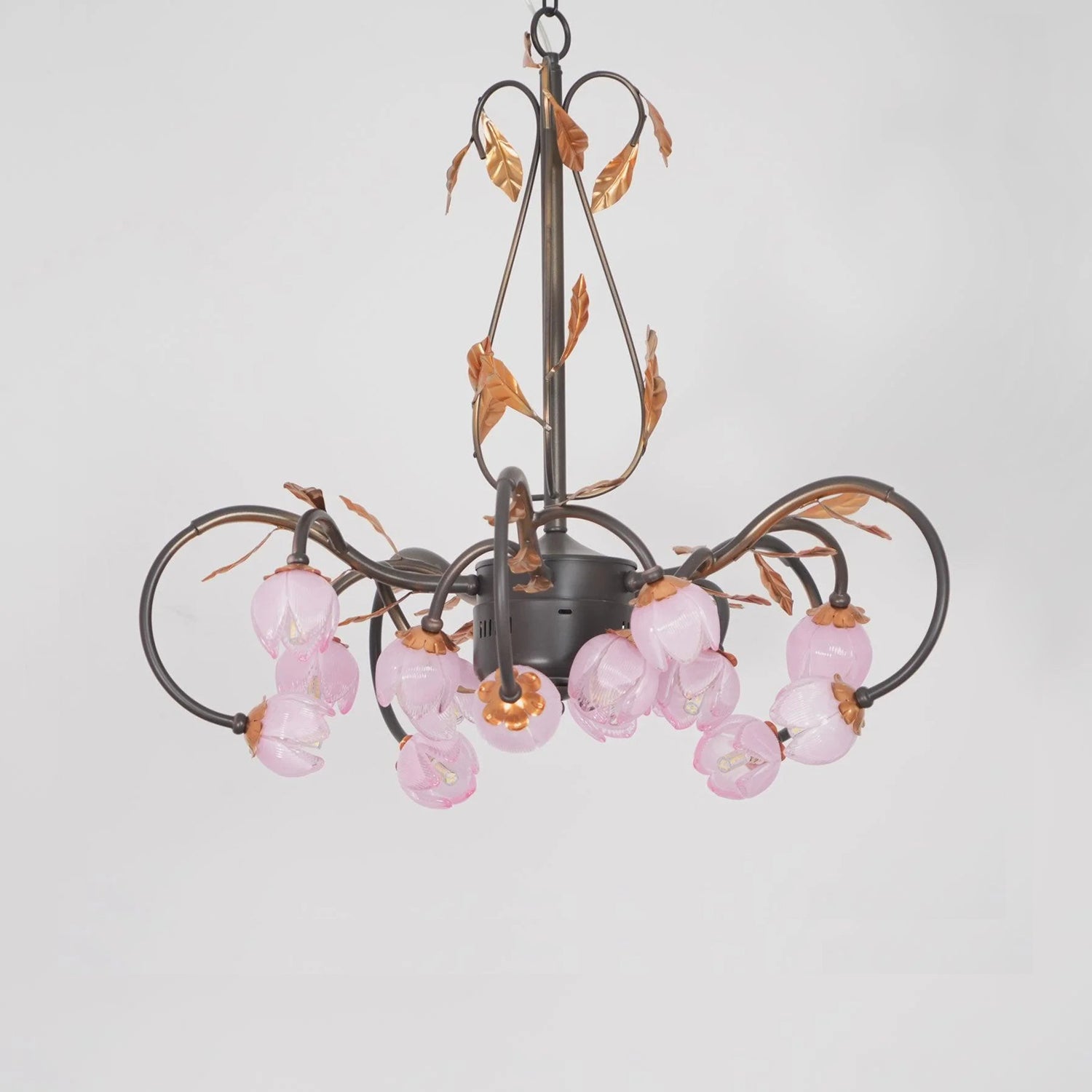 Avelora Vintage Industrieller Tulpen-Kronleuchter Pinkes Glas-Letslighting