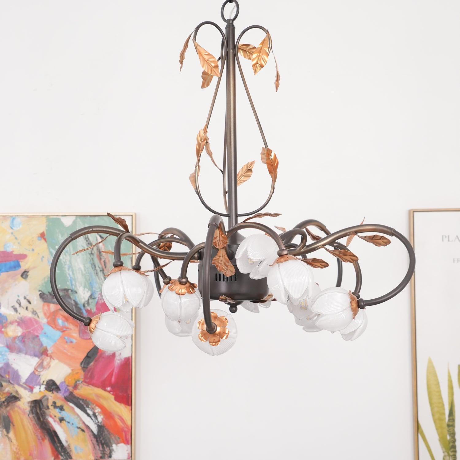 Avelora Vintage Industrieller Tulpen-Kronleuchter Pinkes Glas-Letslighting