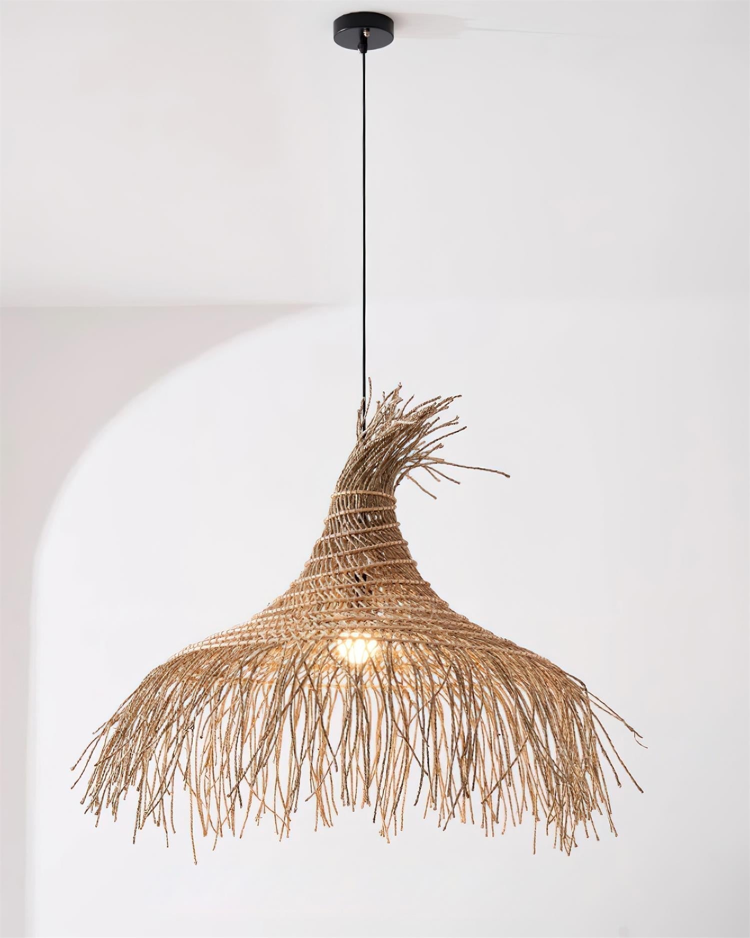 Pendelleuchte Rattan Schirm Metallrahmen Bohemian Natur-Letslighting