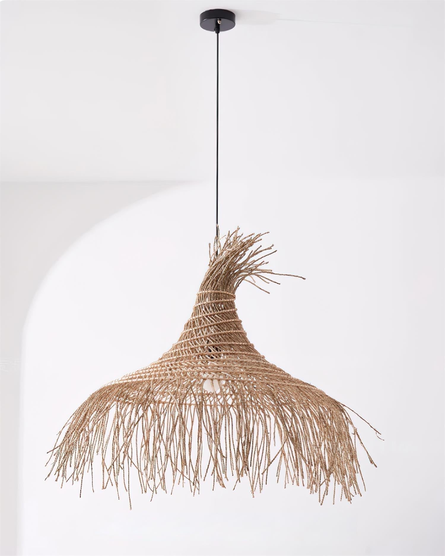 Pendelleuchte Rattan Schirm Metallrahmen Bohemian Natur-Letslighting