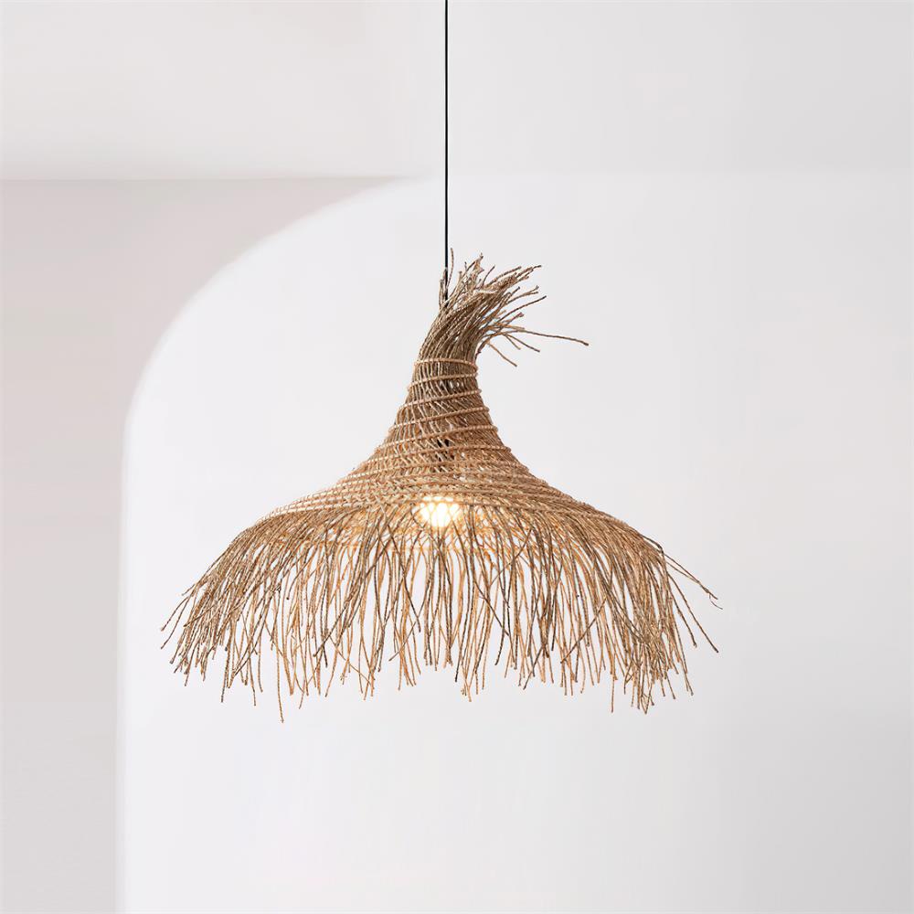 Pendelleuchte Rattan Schirm Metallrahmen Bohemian Natur-Letslighting