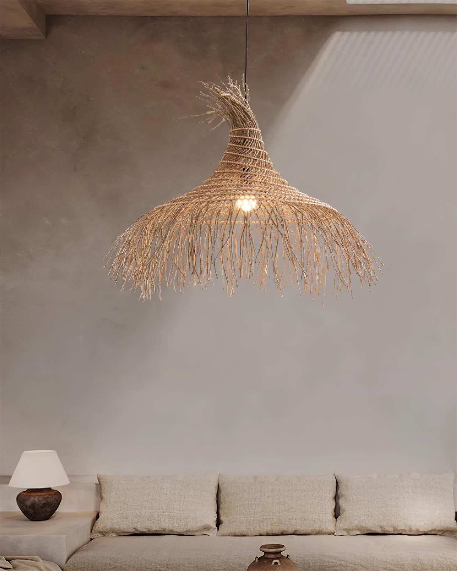 Pendelleuchte Rattan Schirm Metallrahmen Bohemian Natur-Letslighting