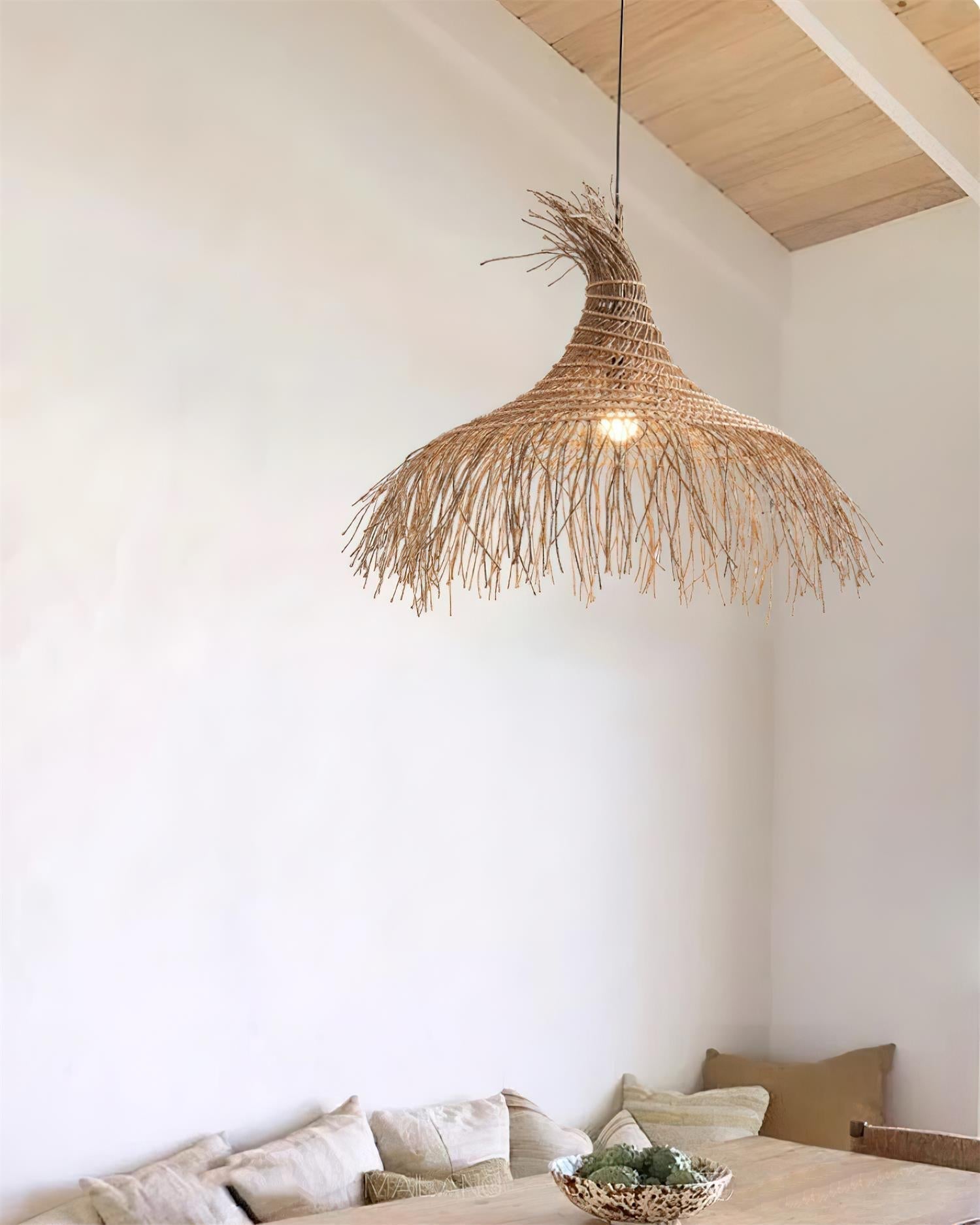 Pendelleuchte Rattan Schirm Metallrahmen Bohemian Natur-Letslighting