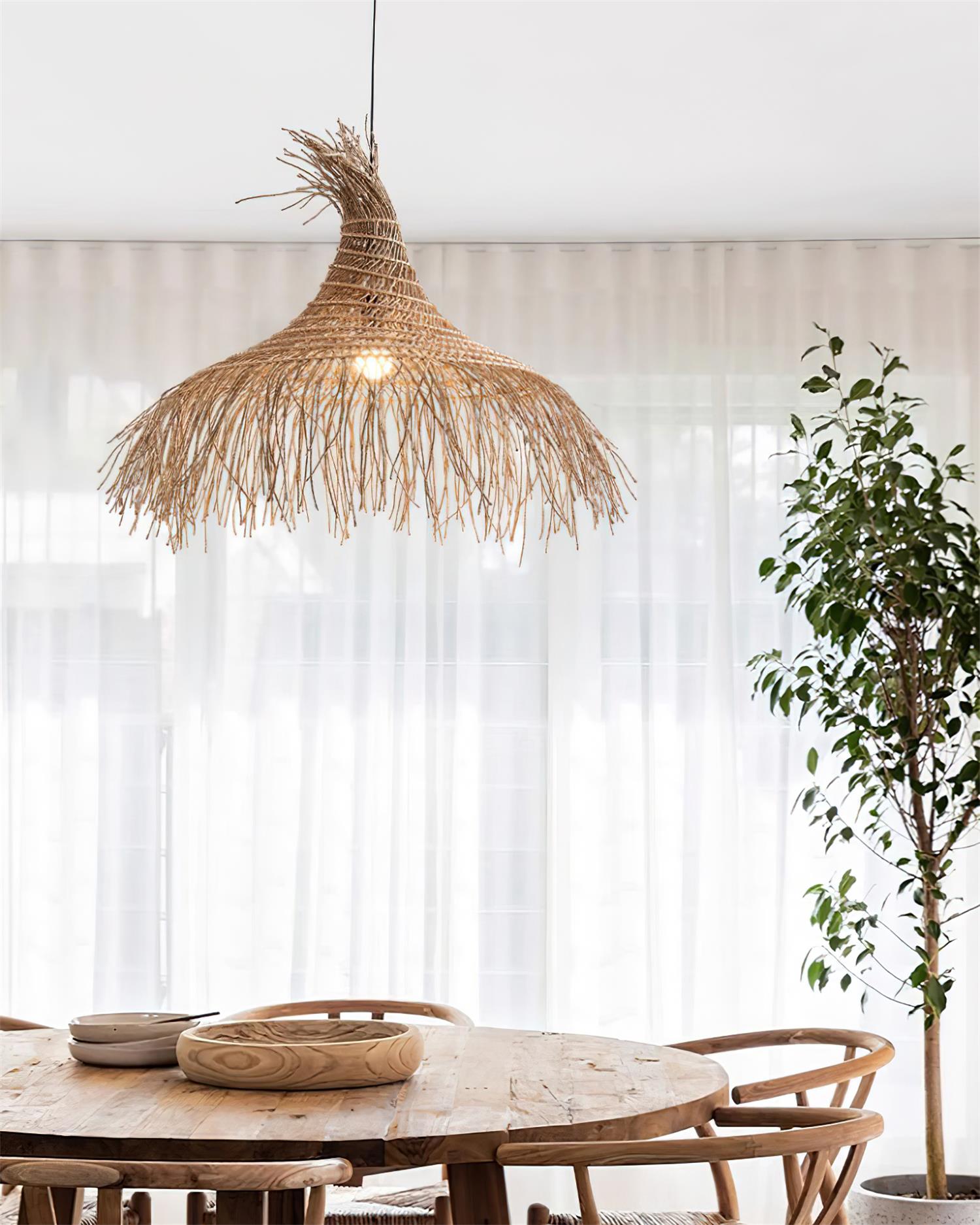 Pendelleuchte Rattan Schirm Metallrahmen Bohemian Natur-Letslighting