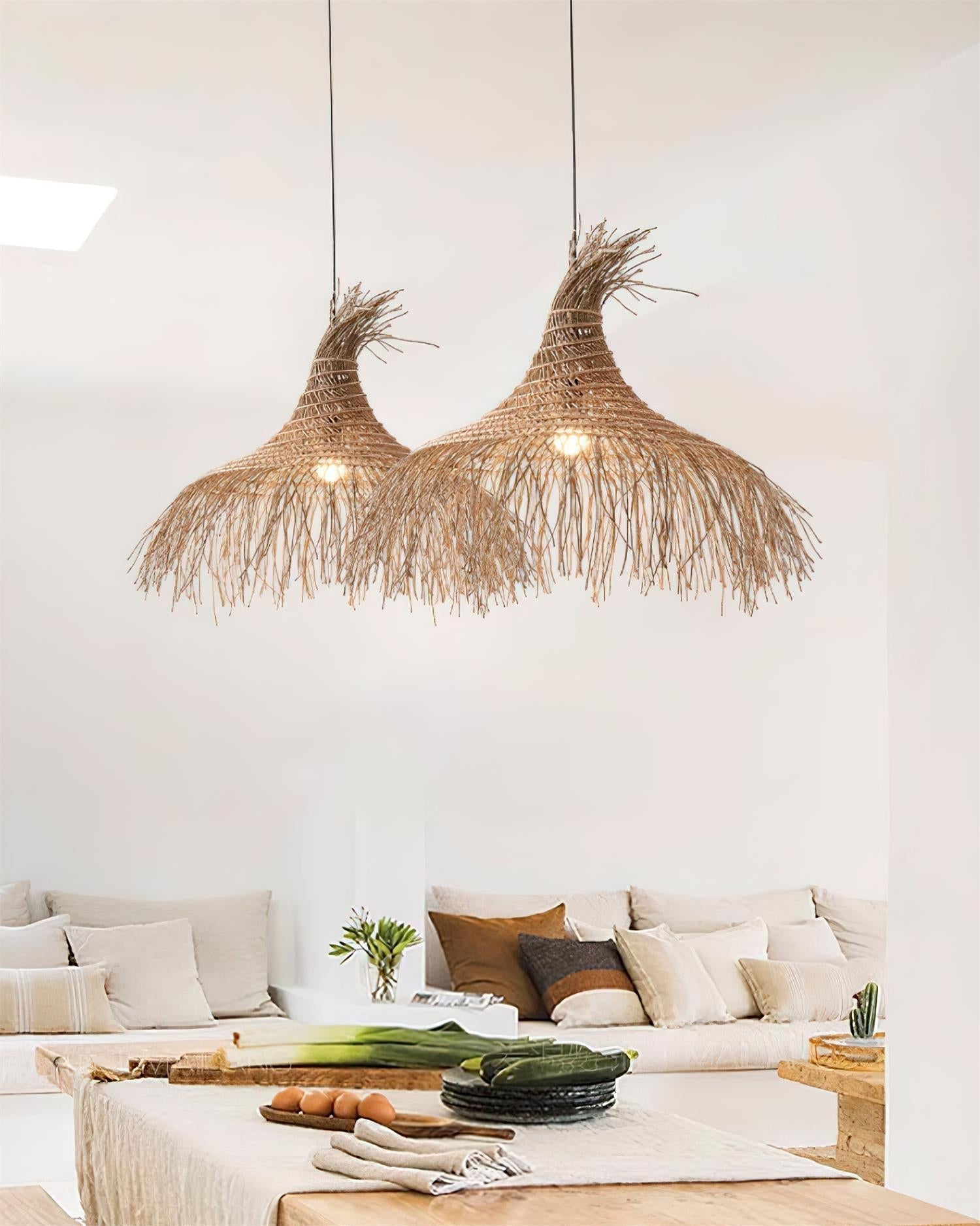 Pendelleuchte Rattan Schirm Metallrahmen Bohemian Natur-Letslighting
