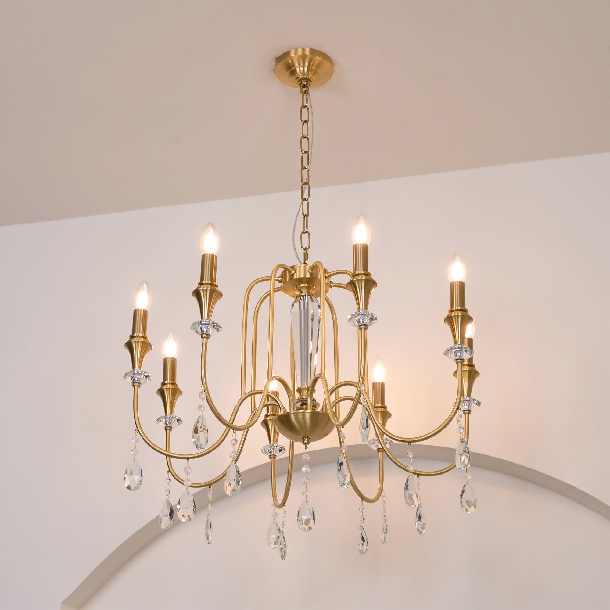 Ercararis Vintage Industrie Messing-Kristall-Kronleuchter-Letslighting