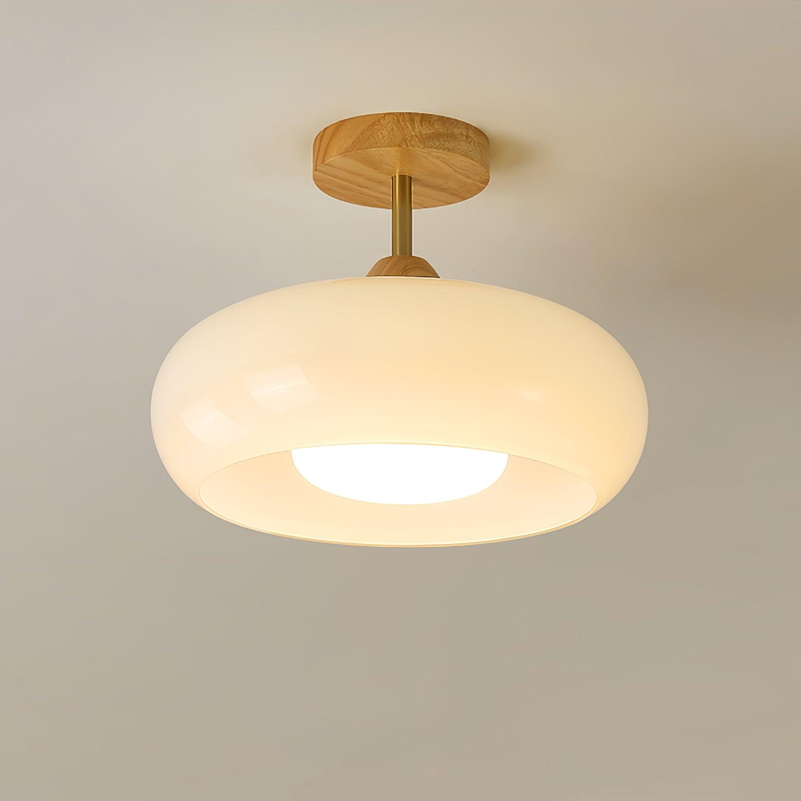 Charlotte Aufbau-Deckenleuchte aus Glas, Holz, Orange & Weiß