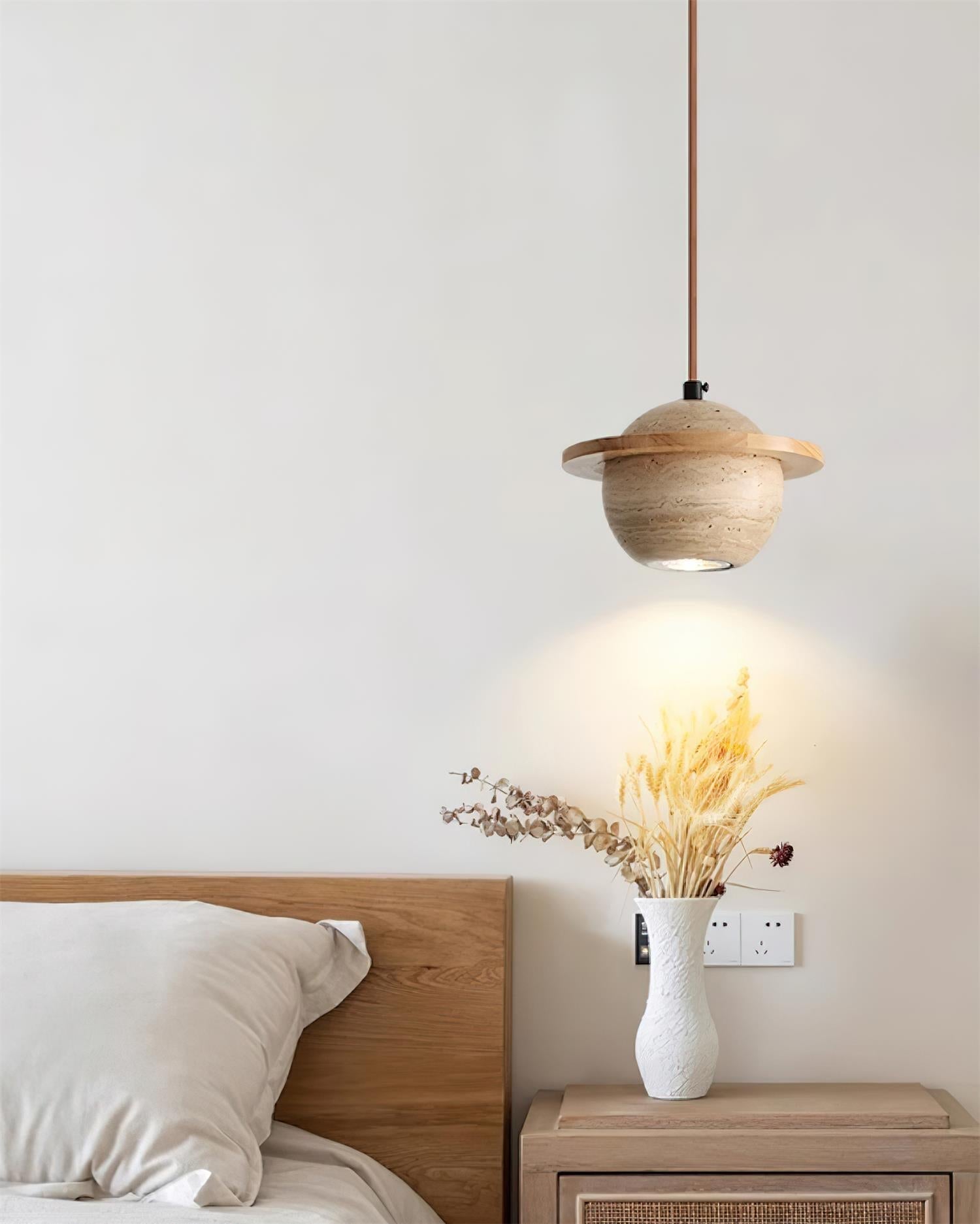 Pendant Light Travertine Planet Walnut Wood Ambient Minimalist - Letslighting