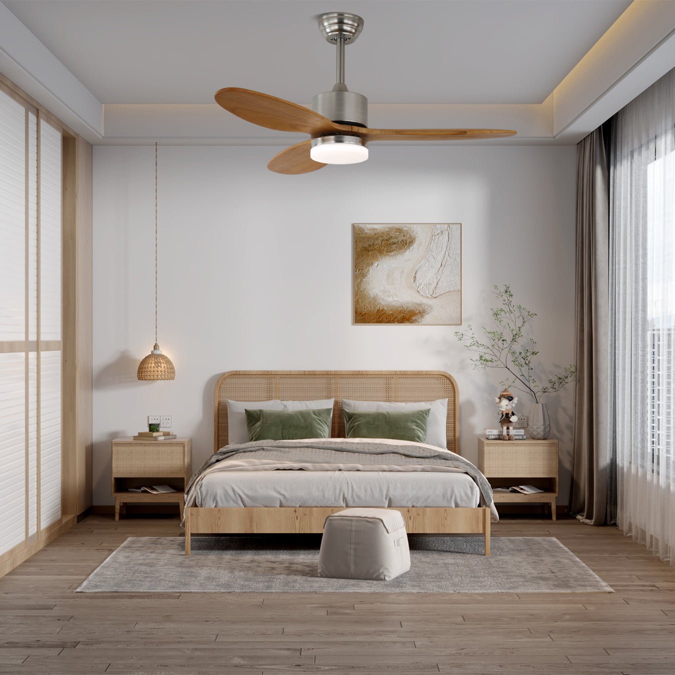 Elara Deckenventilatorleuchte mit Holzflügeln und integrierter LED