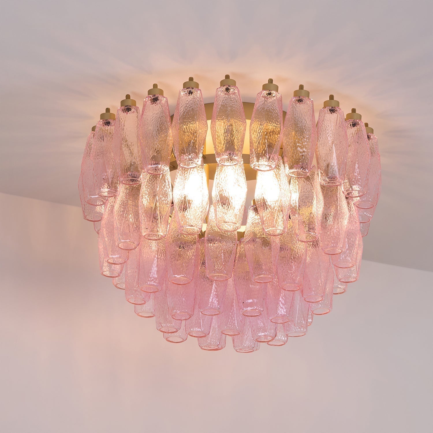 Aurora Ceiling Lamp Poliedri Pink Murano Glass Layered Flush Mount - Neutralighting
