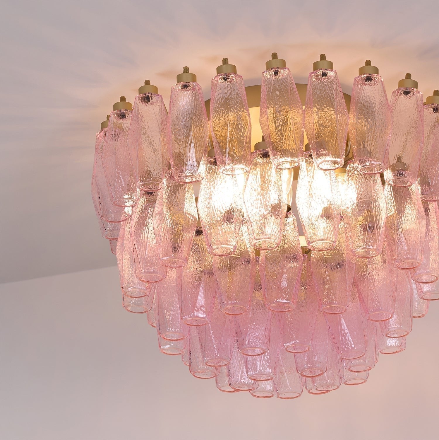 Aurora Ceiling Lamp Poliedri Pink Murano Glass Layered Flush Mount - Neutralighting