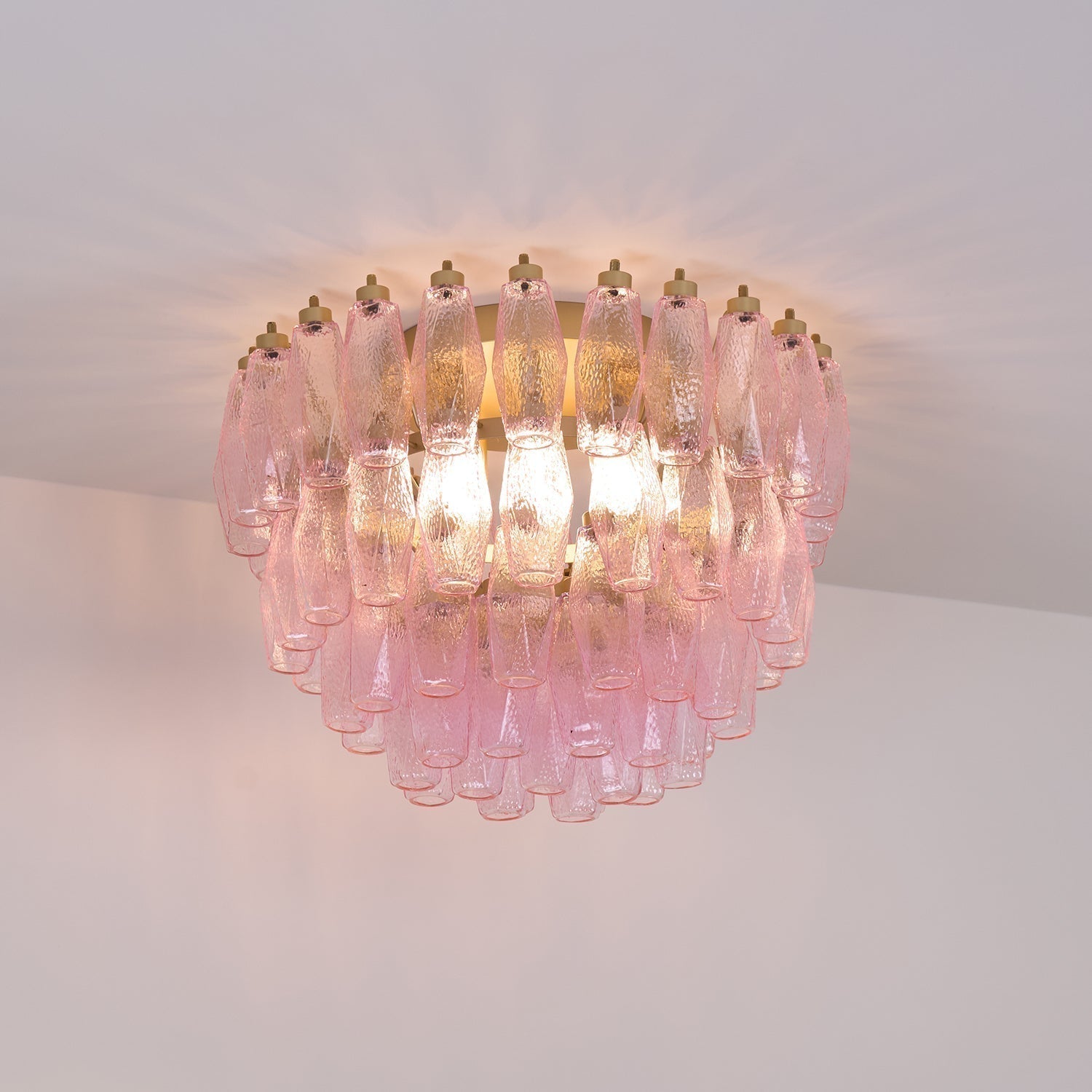 Aurora Ceiling Lamp Poliedri Pink Murano Glass Layered Flush Mount - Neutralighting