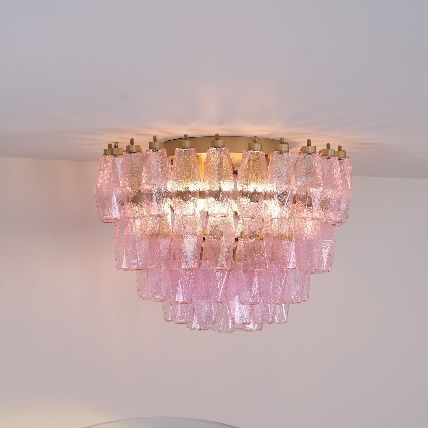 Aurora Ceiling Lamp Poliedri Pink Murano Glass Layered Flush Mount - Neutralighting