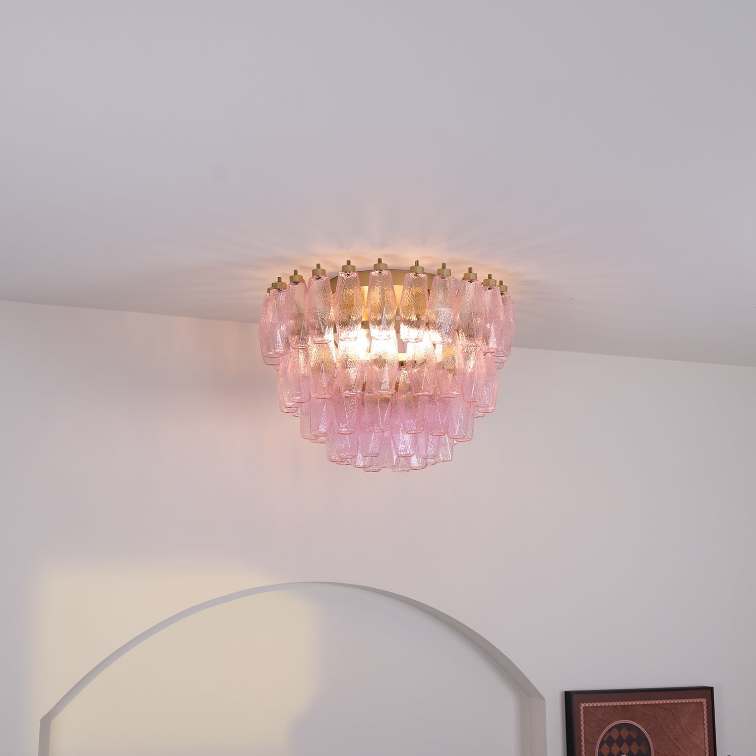Aurora Ceiling Lamp Poliedri Pink Murano Glass Layered Flush Mount - Neutralighting