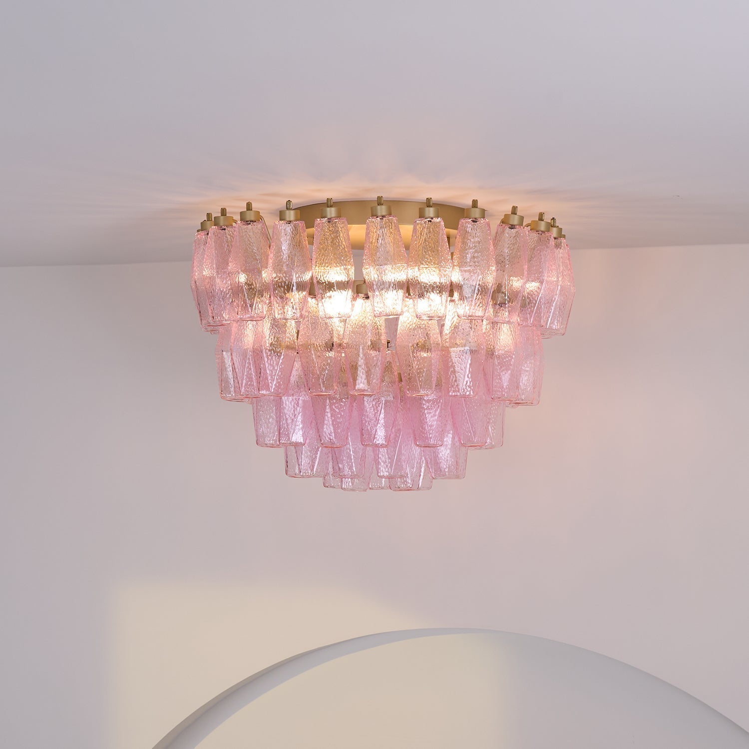 Aurora Ceiling Lamp Poliedri Pink Murano Glass Layered Flush Mount - Neutralighting
