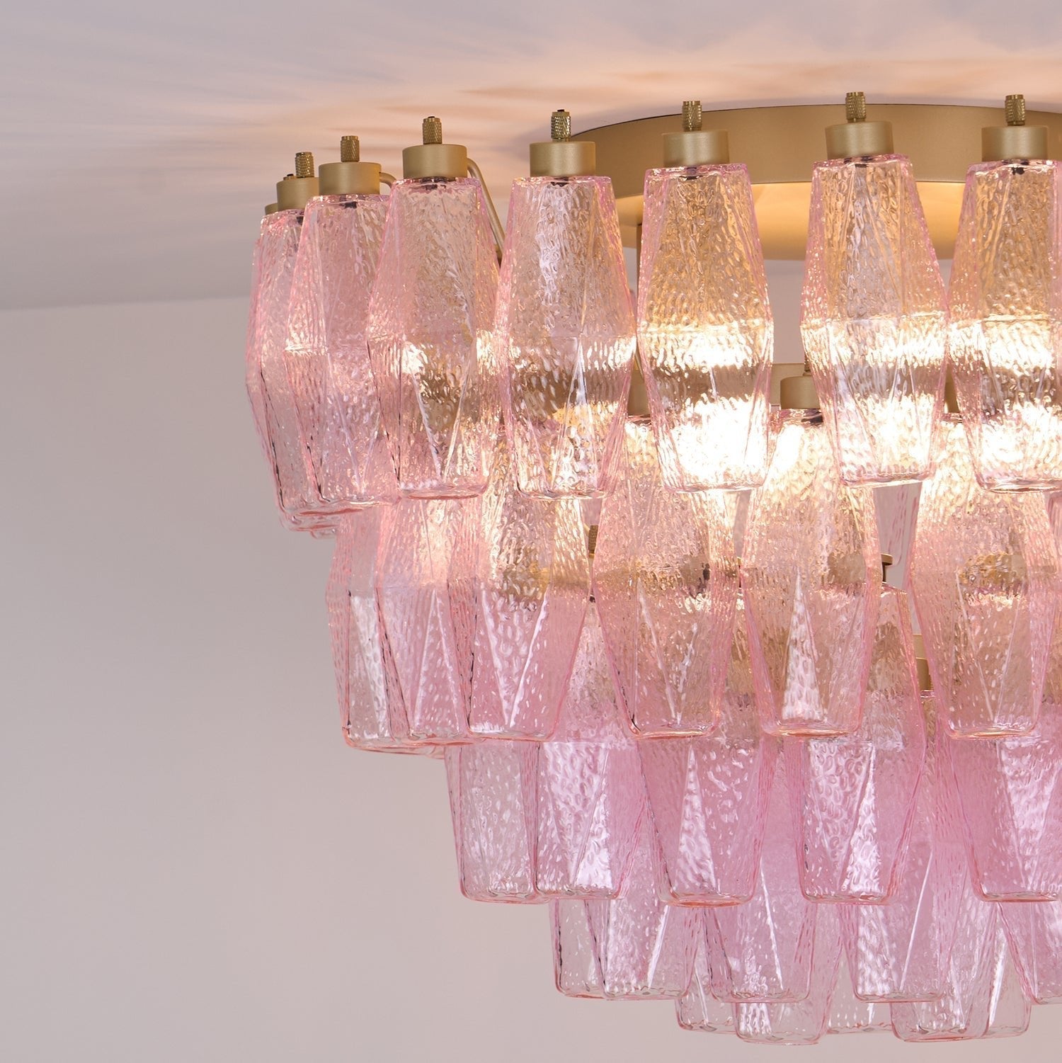 Aurora Ceiling Lamp Poliedri Pink Murano Glass Layered Flush Mount - Neutralighting