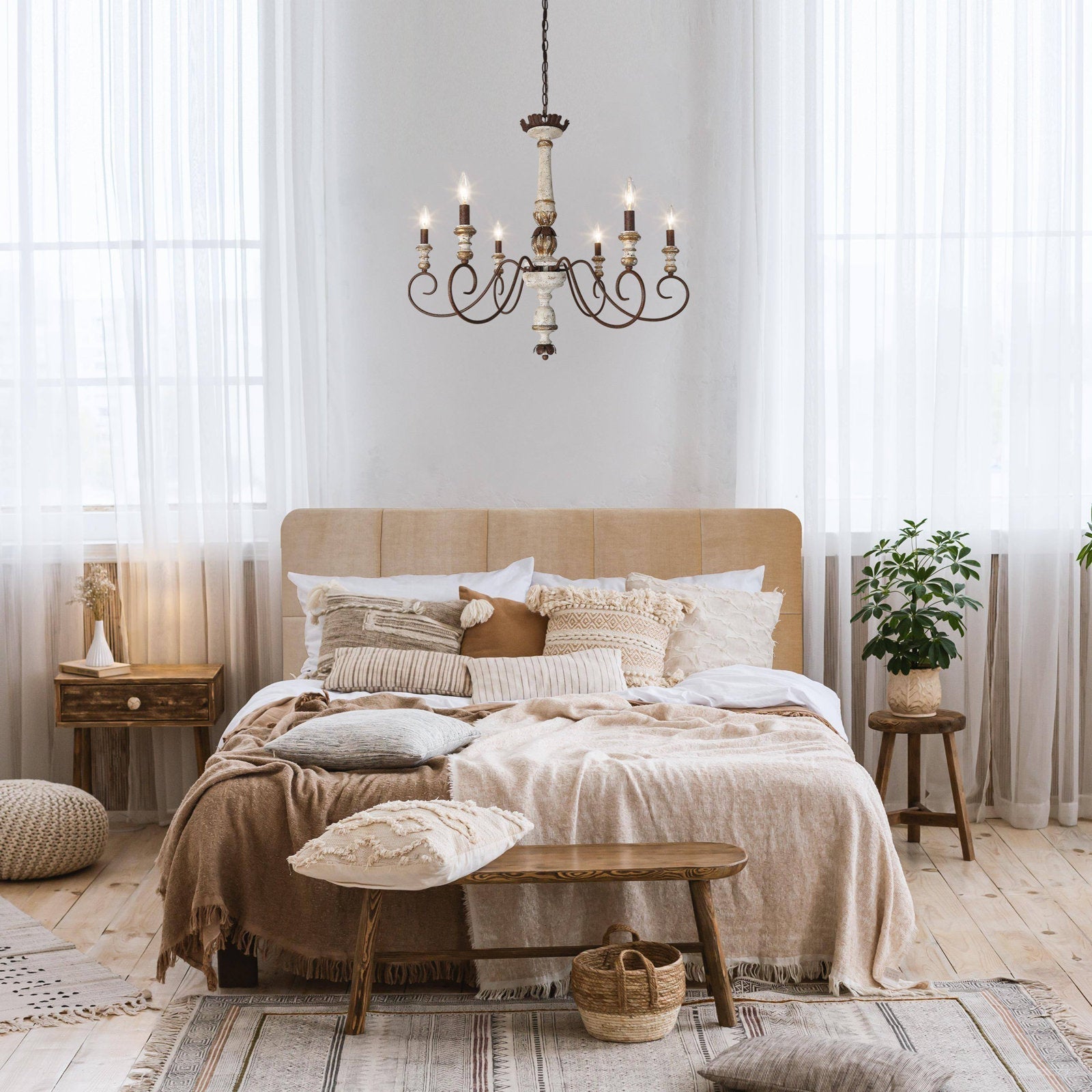 Zonorira Vintage Kronleuchter aus Holz in Kerzenform-Letslighting