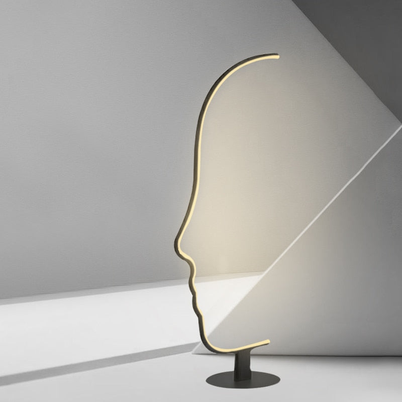 Arisha Minimalistisch   Stehlampe mit menschlichem Gesichtsprofil und Bogen Linear
