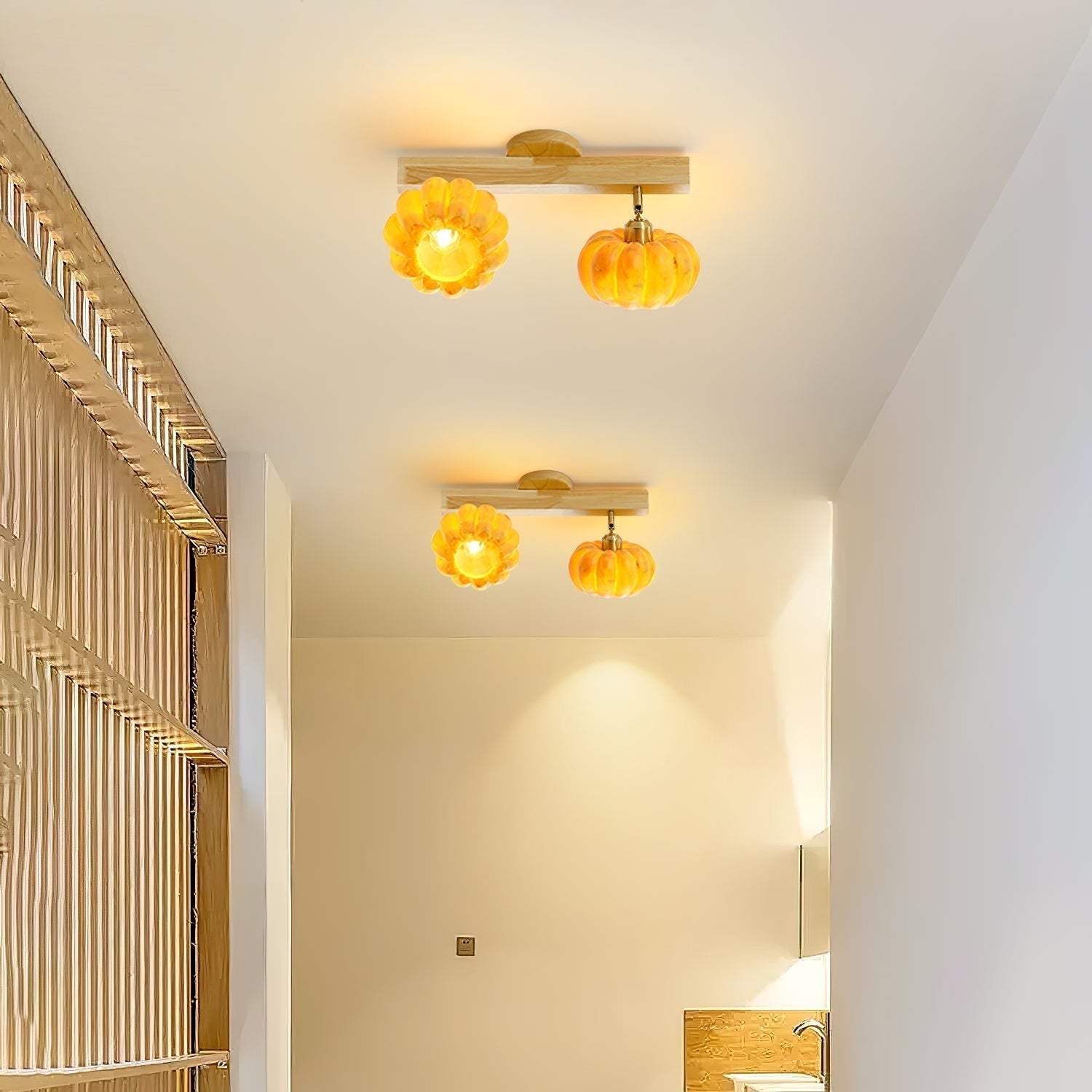 Muto Moderne Deckenleuchte Holz Harz Schlafzimmer Flur