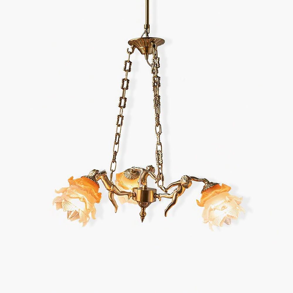 Lustra Kronleuchter Messing Aufhängung Blume Vintage-Letslighting