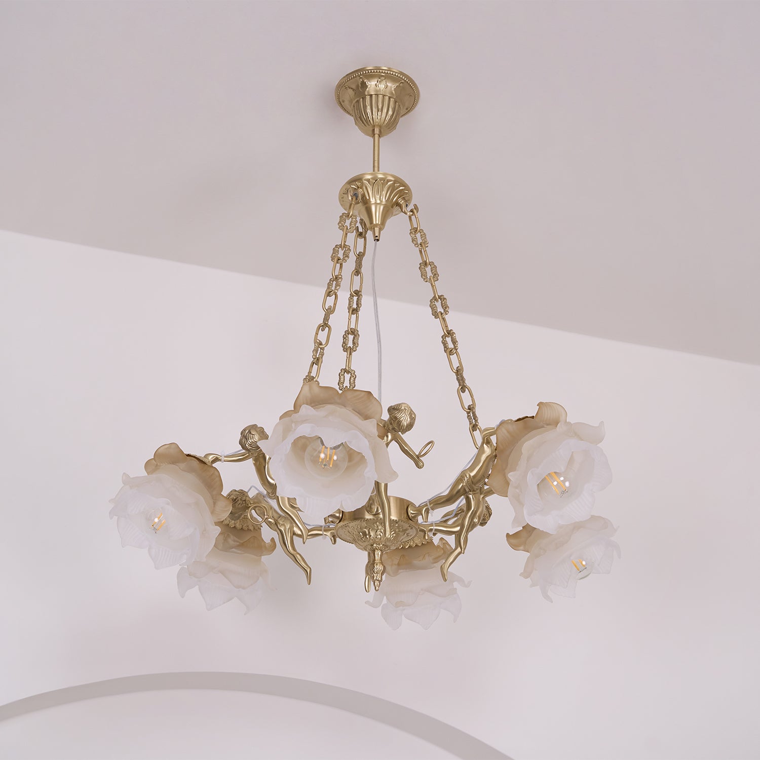 Lustra Kronleuchter Messing Aufhängung Blume Vintage-Letslighting