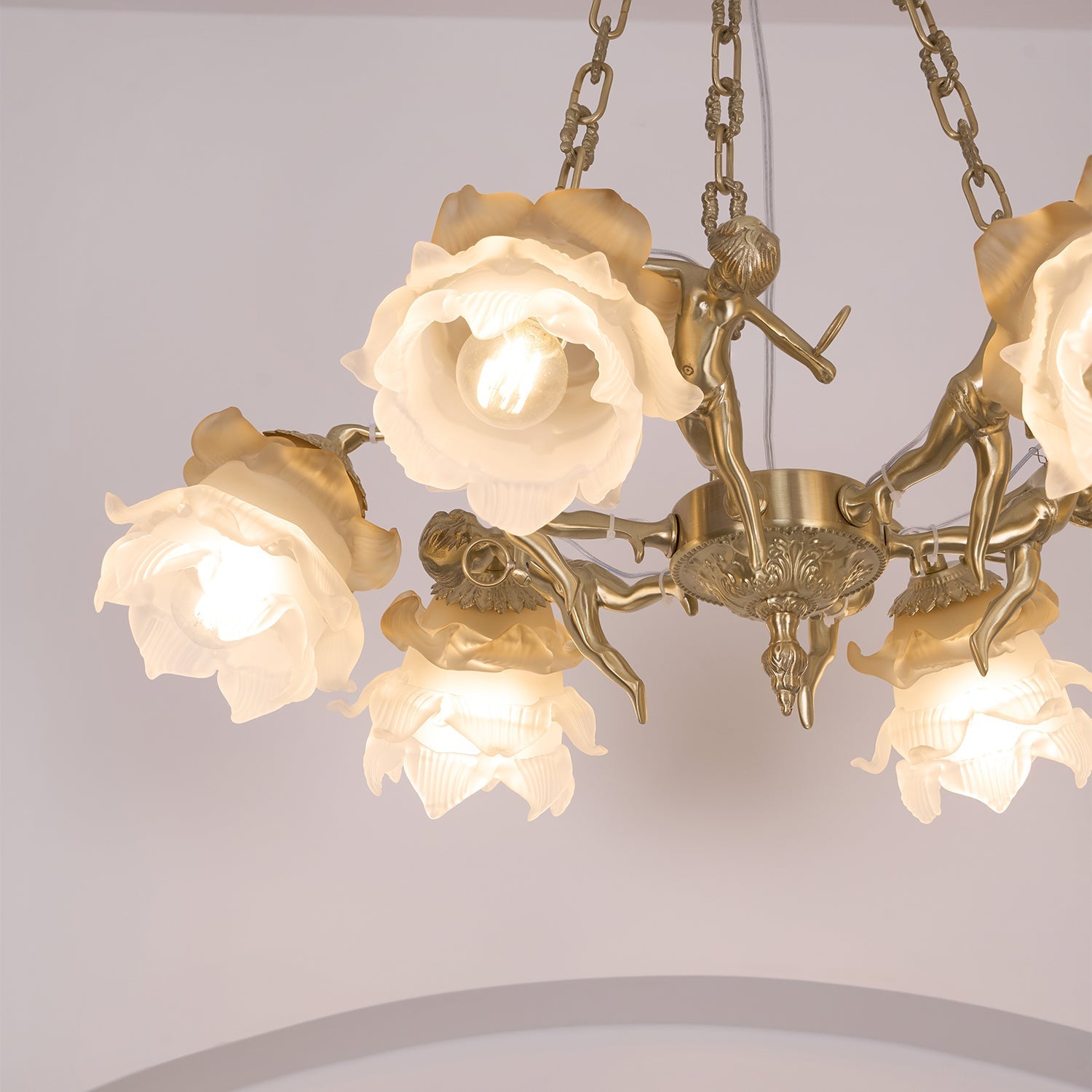 Lustra Kronleuchter Messing Aufhängung Blume Vintage-Letslighting