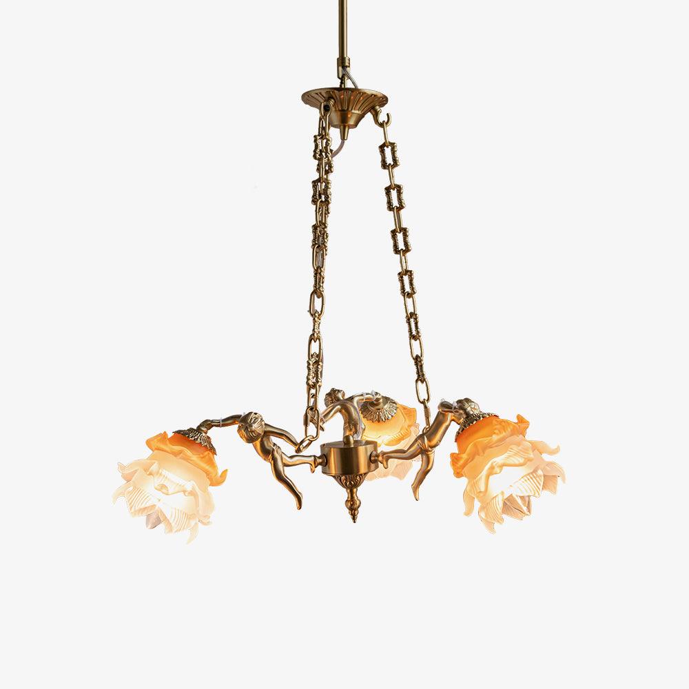 Lustra Kronleuchter Messing Aufhängung Blume Vintage-Letslighting