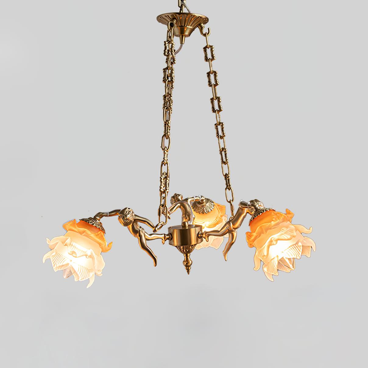Lustra Kronleuchter Messing Aufhängung Blume Vintage-Letslighting