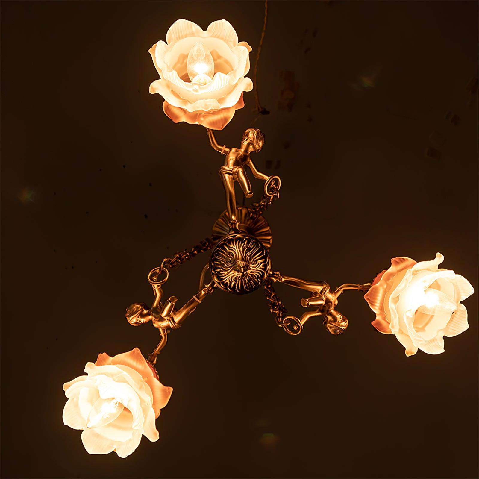 Lustra Kronleuchter Messing Aufhängung Blume Vintage-Letslighting