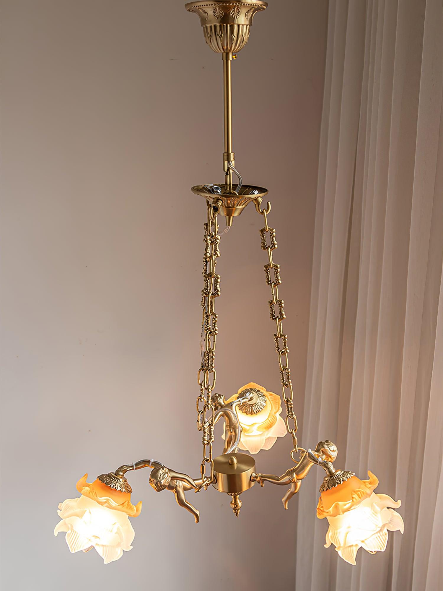 Lustra Kronleuchter Messing Aufhängung Blume Vintage-Letslighting