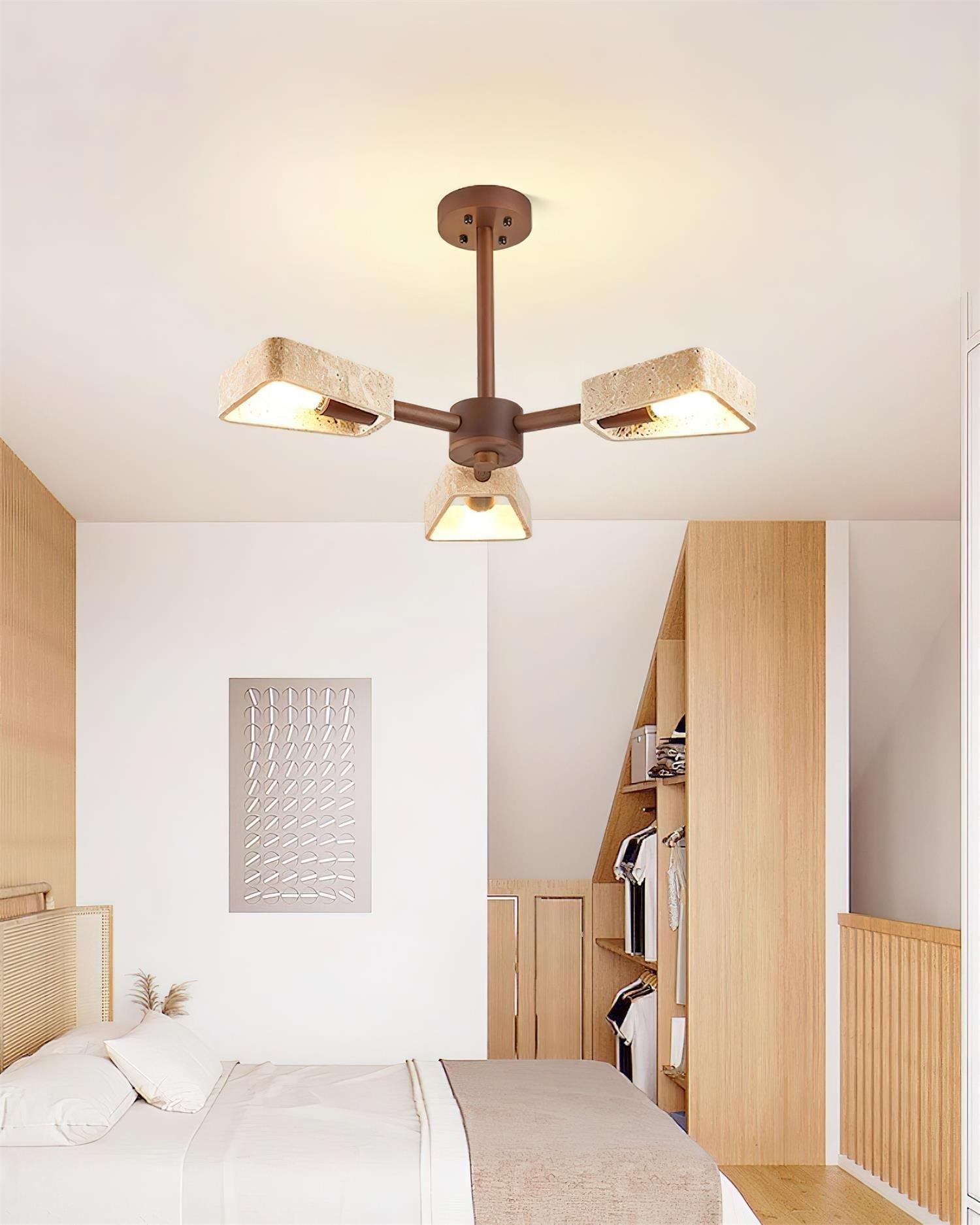 Feyno Travertine & Wood Ceiling Light - Letslighting